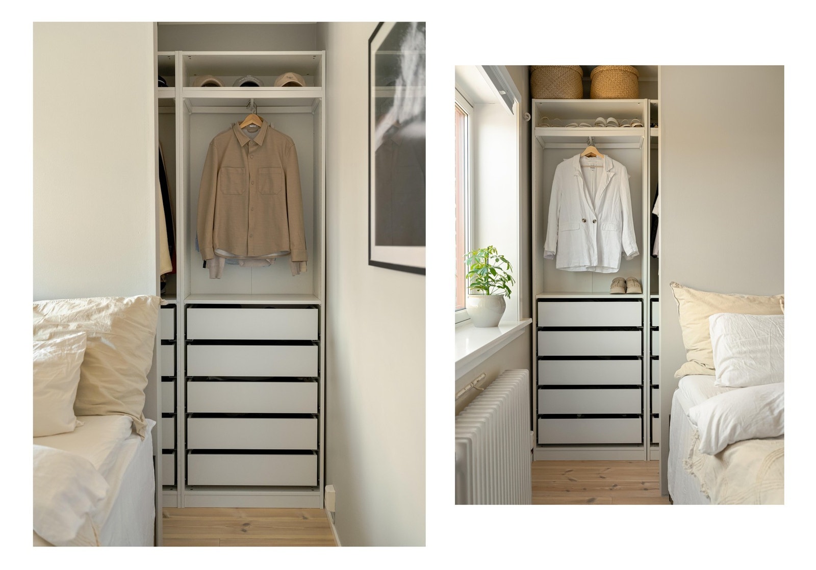 Det er rikelig med garderobeplass på soverommet. Rommet er delvis delt med en lettvegg bak sengen for å skjule garderoben Galleribilde