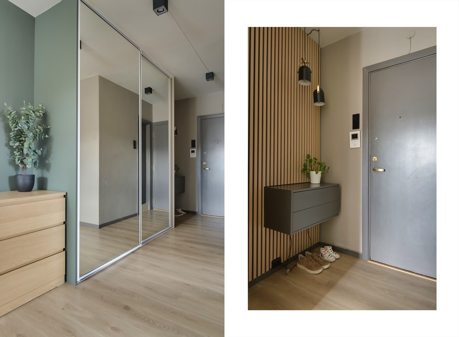 Velkommen inn! Leiligheten gir et meget godt førsteinntrykk når du kommer inn døren. Det er god plass til å henge fra seg yttertøy i den store skyvedørsgarderoben, og i vegghengt skap. Galleribilde