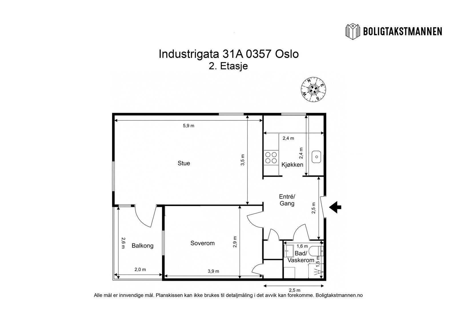 Plantegning. Leiligheten disponerer to kjellerboder, med en samlet størrelse på 4 m². Galleribilde