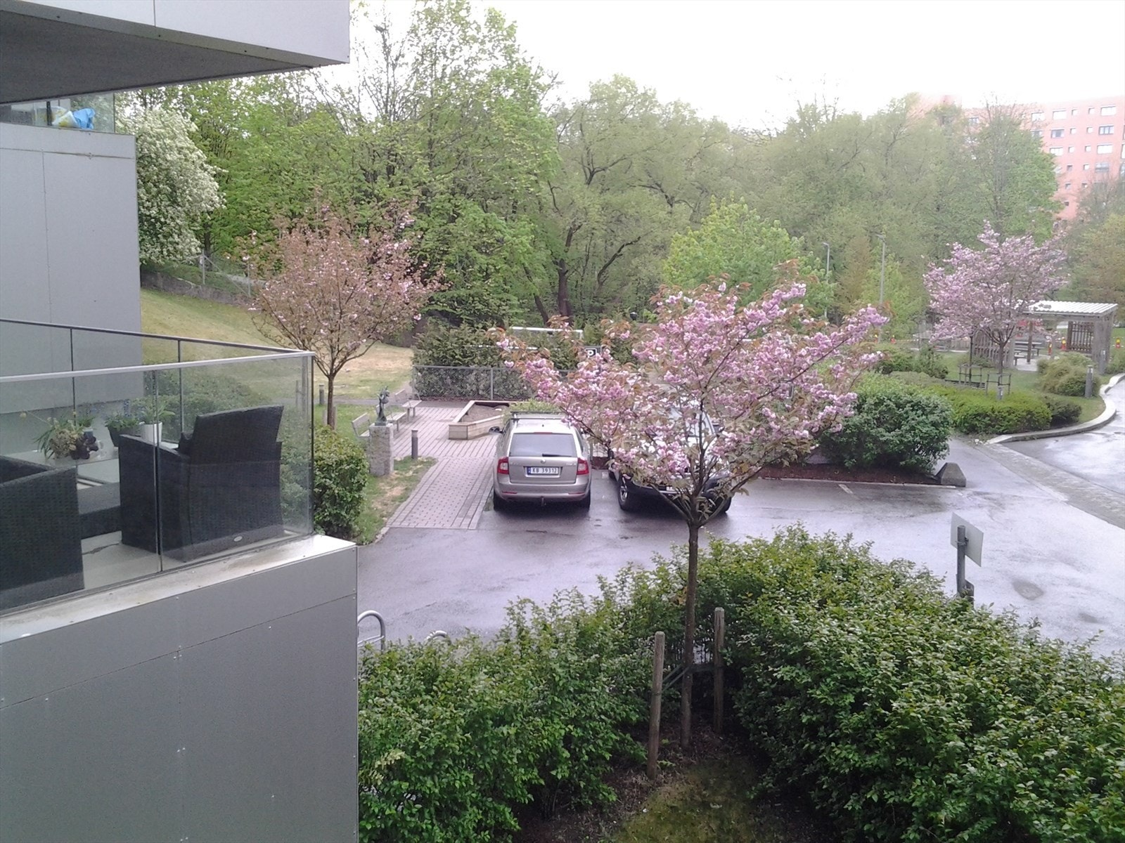 Om vår og sommer blir det frodig og blomstrene springer i nydelige farger rundt leiligheten. Selgers private bilde. Galleribilde