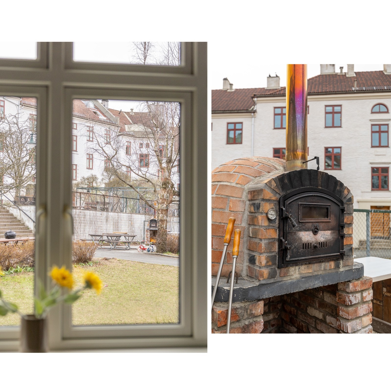 Frodig og stille bakgård med felles grillplass og stor pizzaovn. Galleribilde