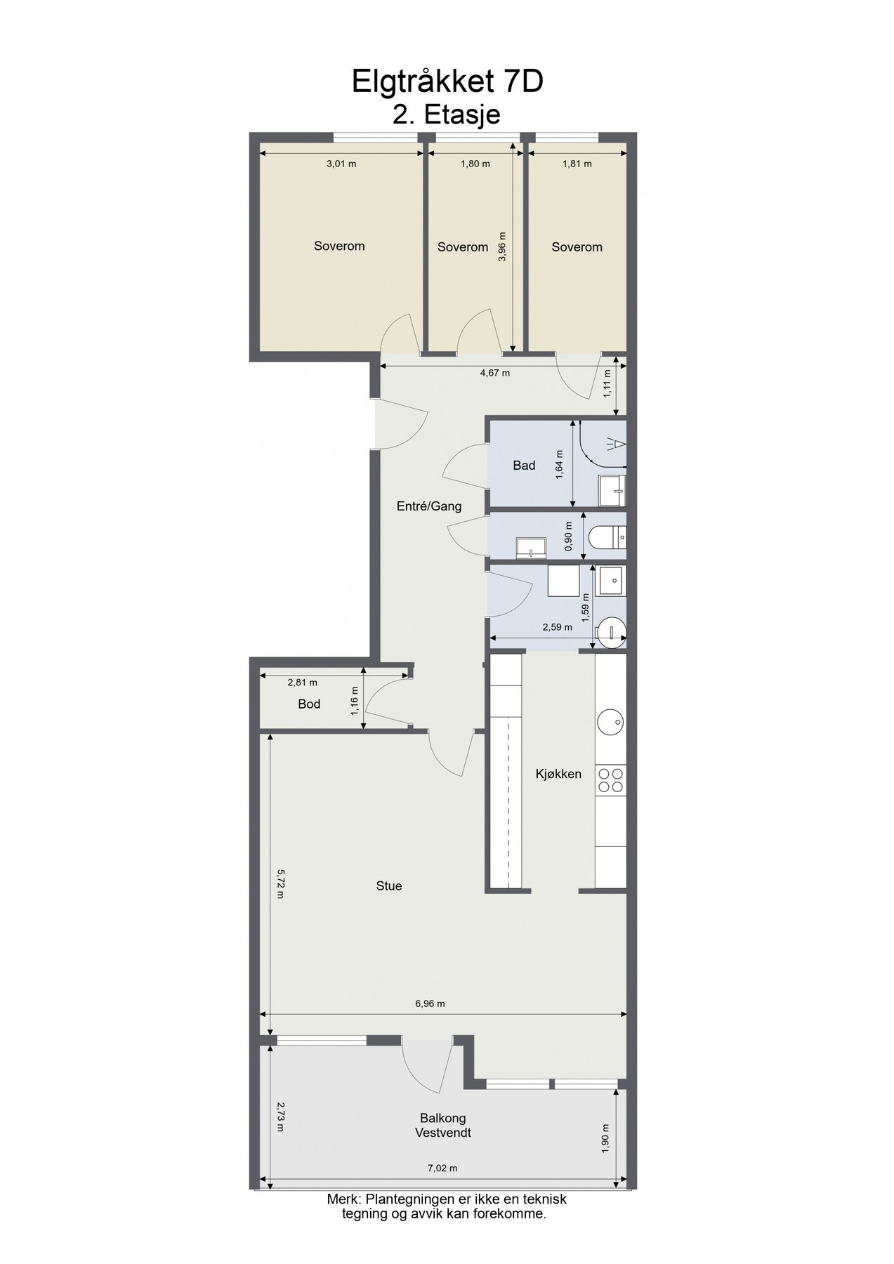Plantegning. Leiligheten disponerer en kjellerbod på 4 m². Galleribilde