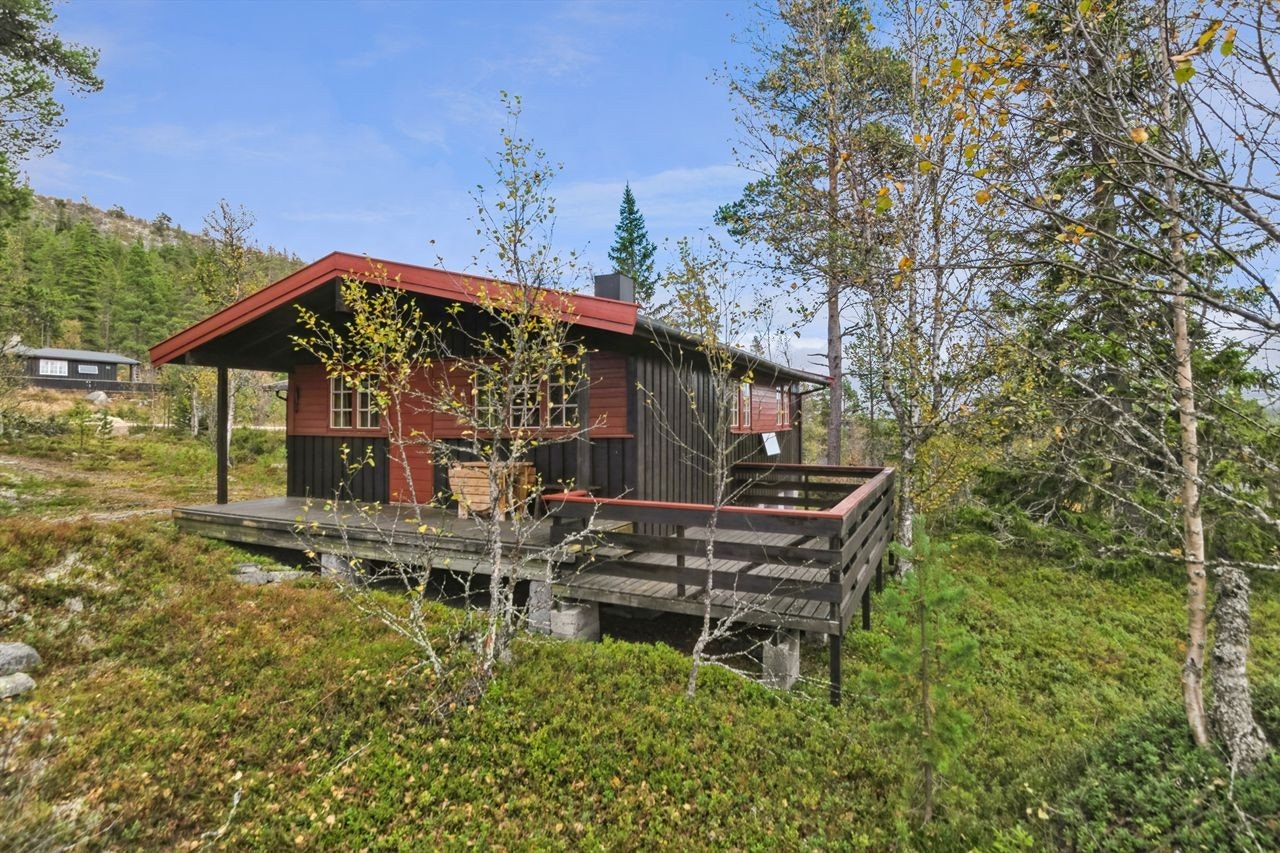 Hytta er utstyrt med solcelleanlegg Galleribilde