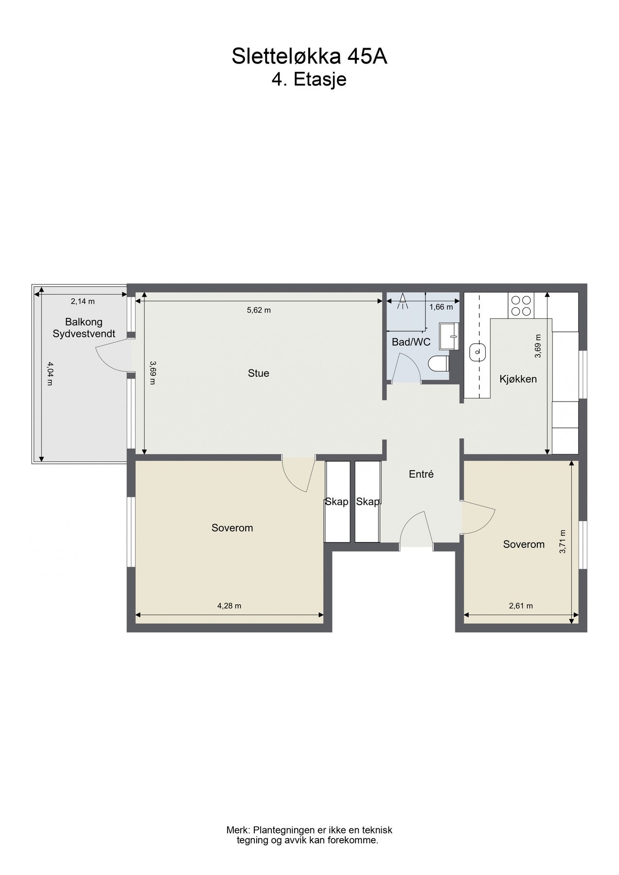 Plantegning. Leiligheten disponerer en kjellerbod på 6 m². Galleribilde