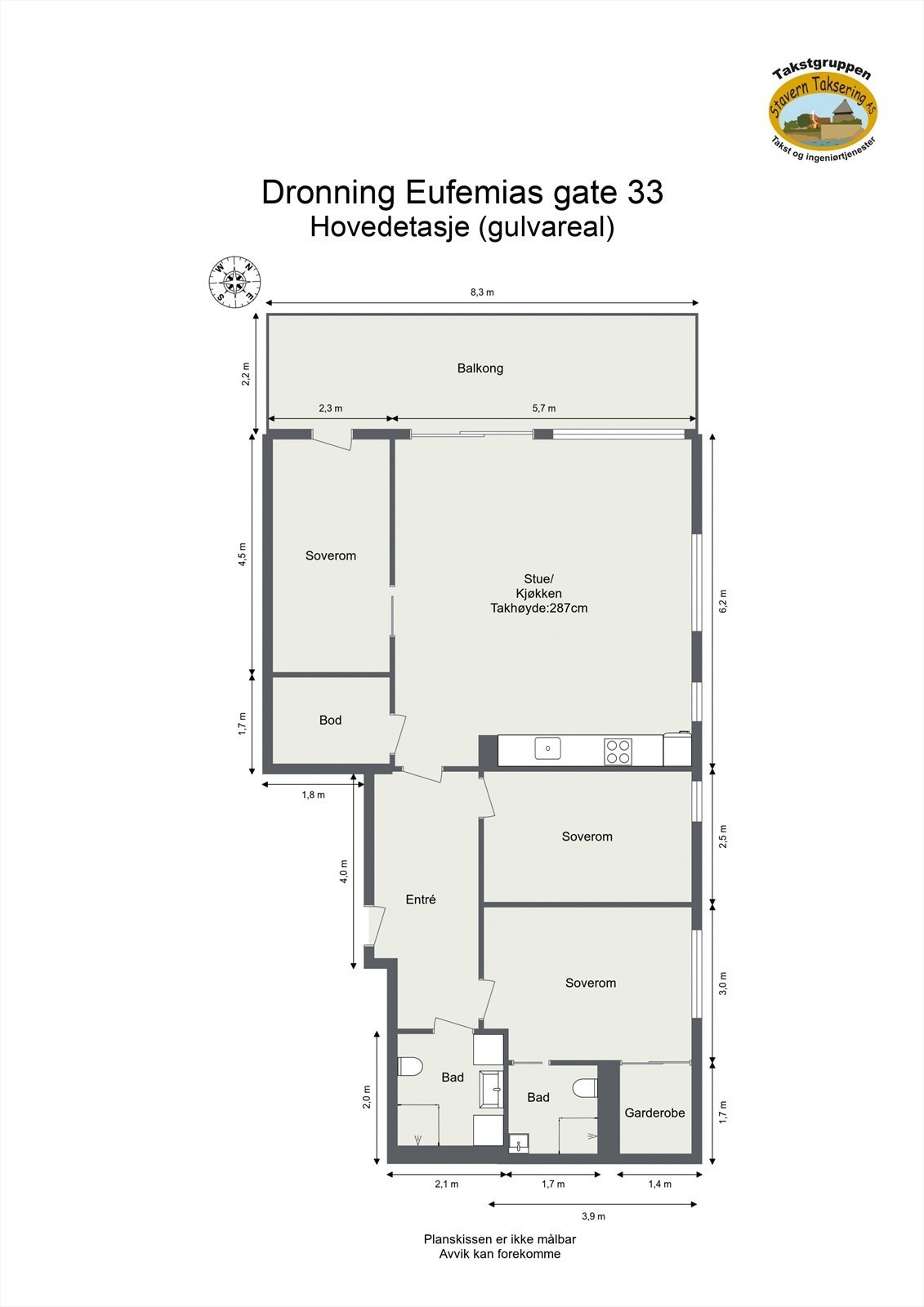 Leiligheten ligger i byggets 2. etasje og er på 95 m² Galleribilde