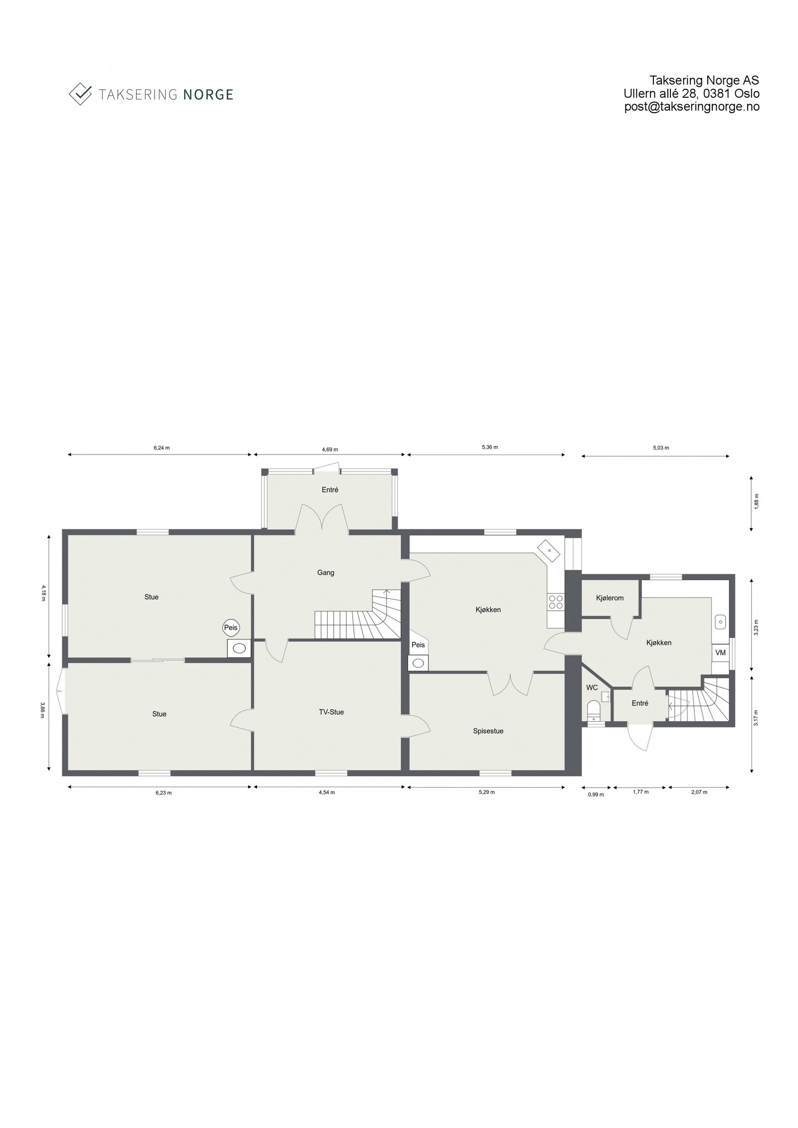 Skisse 1. etg. hovedbolig. Arealene er omtrentlige og må kontrollmåles. Galleribilde