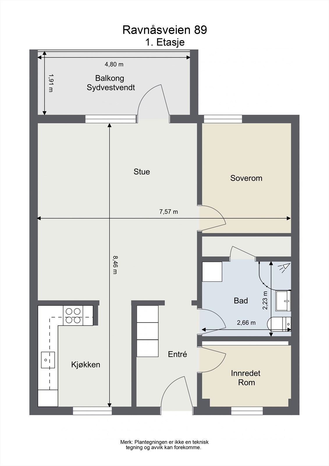 Boligens planløsning. Gjennomgående, og med store oppholdsrom. Samt et ekstra rom som i dag er innredet som kontor. Galleribilde