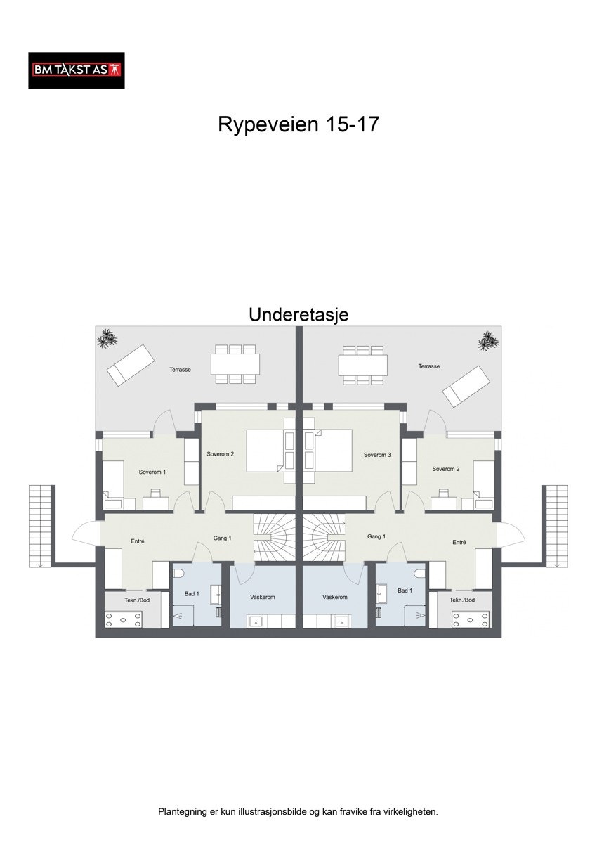 Plantegning underetasje (begge enhetene ligger nå ute for salg) Galleribilde