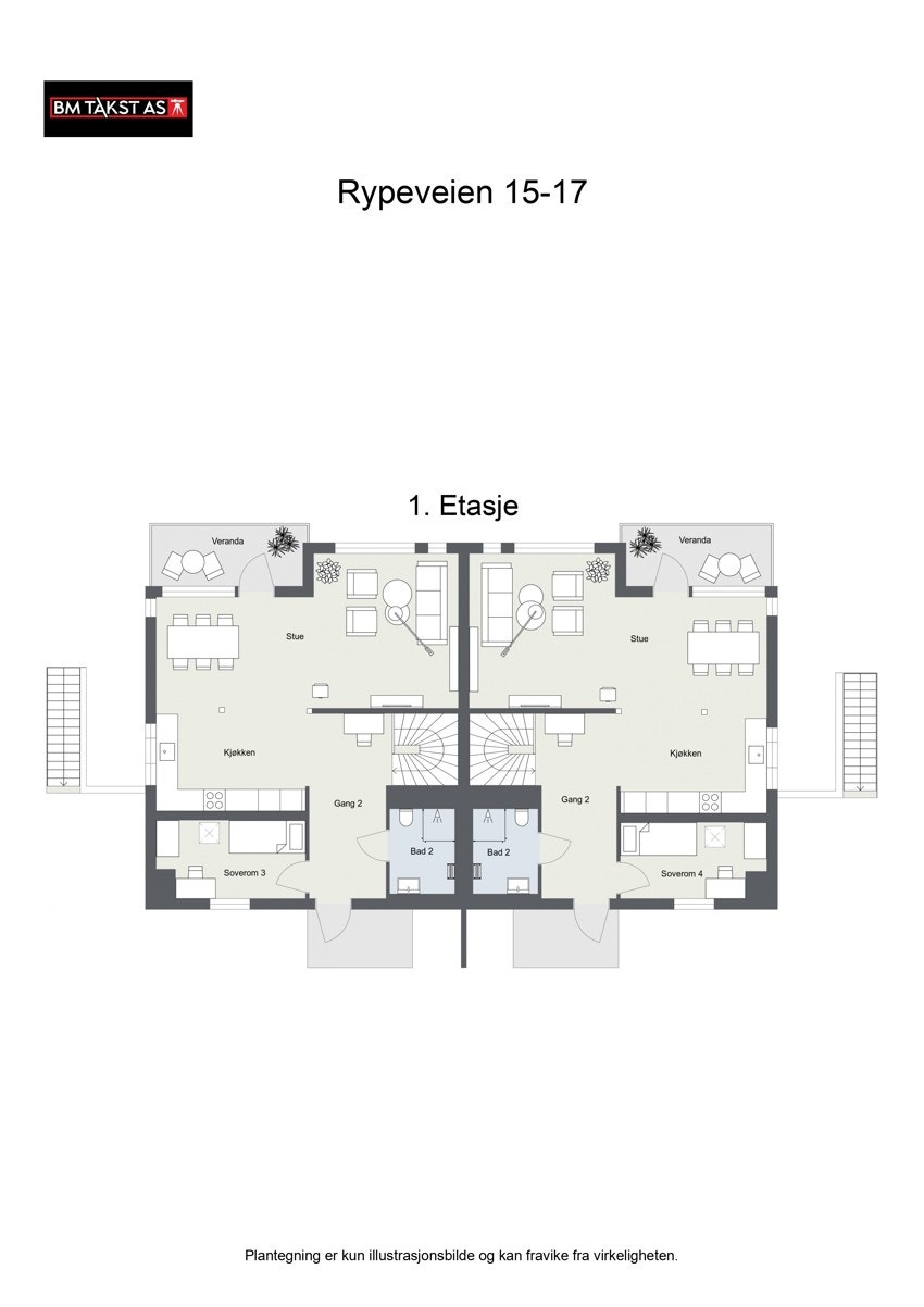 Plantegning 1.etasje (begge enhetene ligger nå ute for salg) Galleribilde