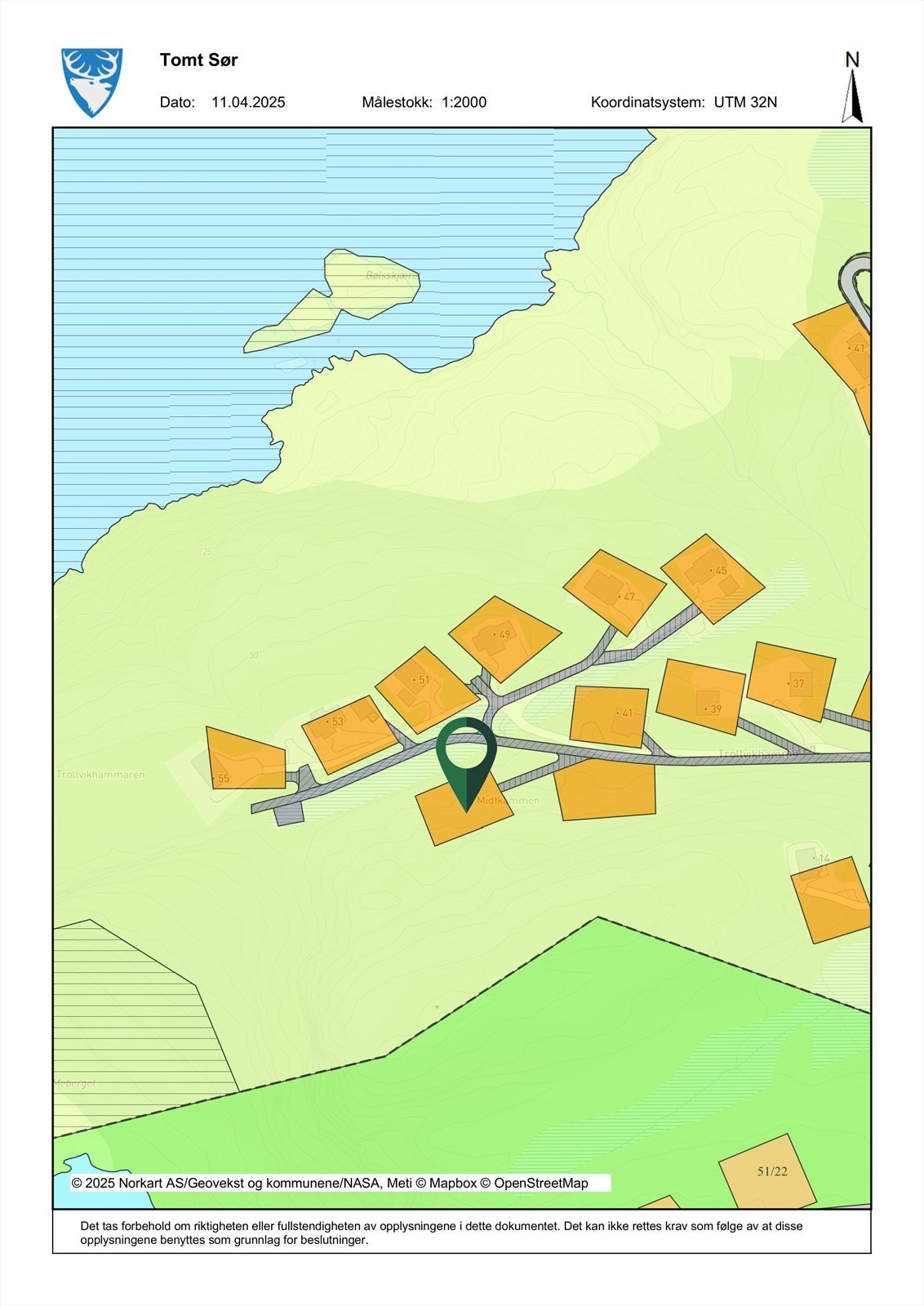 Tomtekart med avmerket tomt Sør Galleribilde