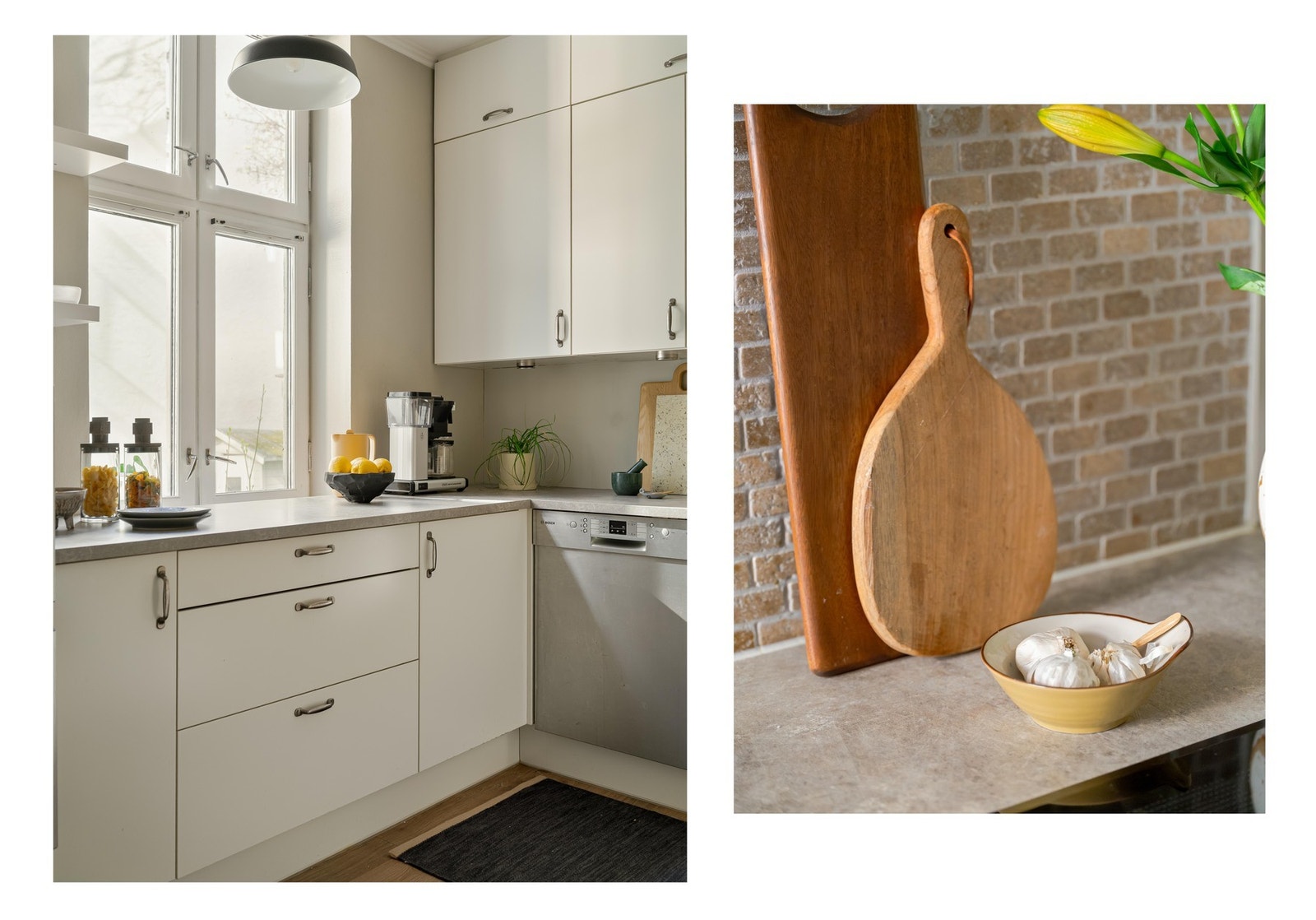 Fra kjøkkenet er det et vindu ut mot den rolige bakgården som slipper inn deilig dagslys. Galleribilde