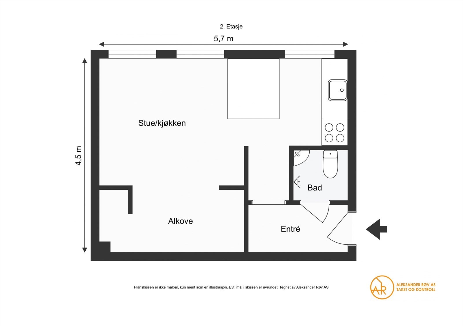 Plantegning. Leiligheten disp. også en kjellerbod og loftsbod. Galleribilde