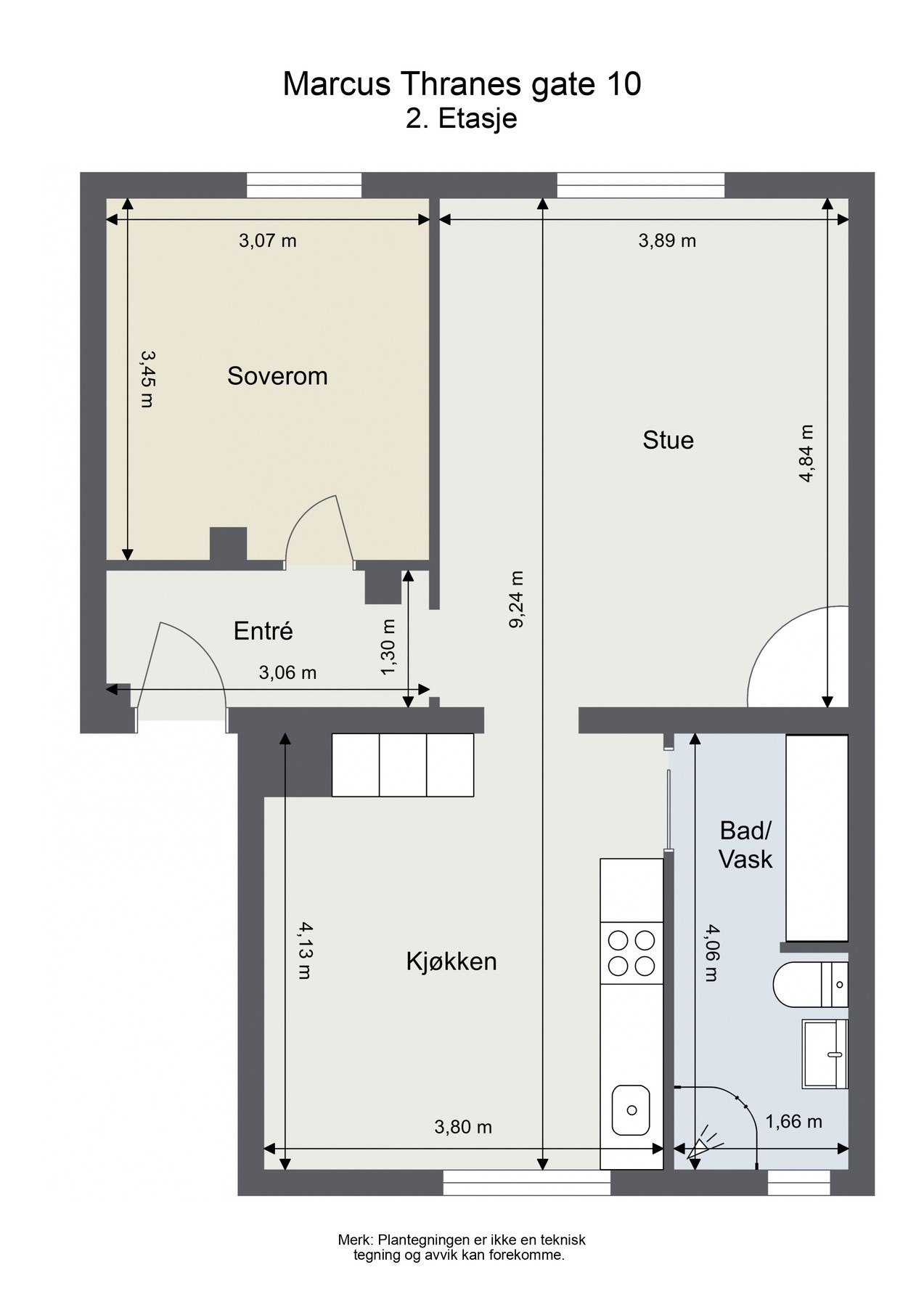 Plantegning. Leiligheten disponerer to kjellerboder, med en samlet størrelse på ca. 8 m². Galleribilde