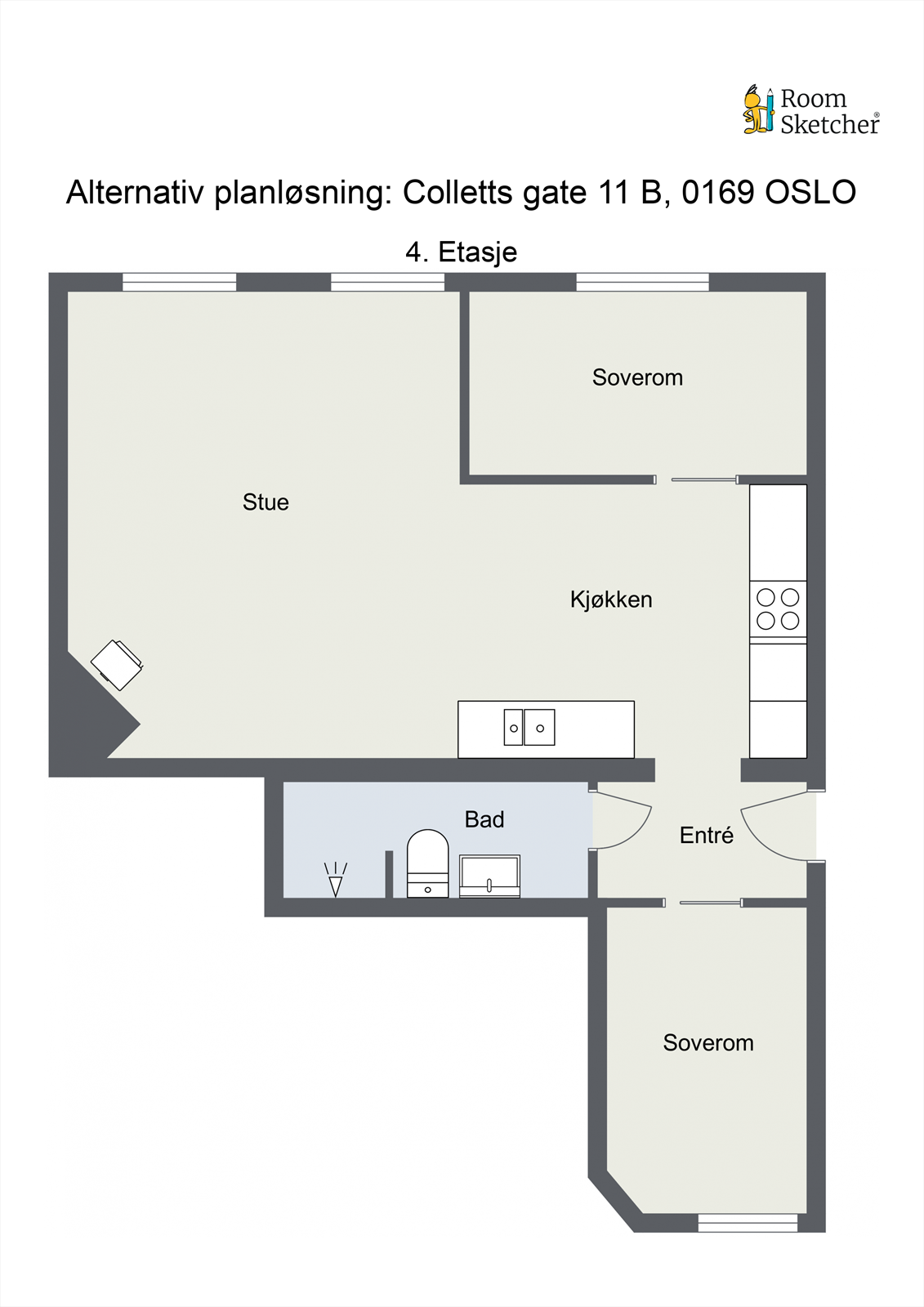 Alternativ planløsning. Mulighet for et ekstra soverom! Galleribilde