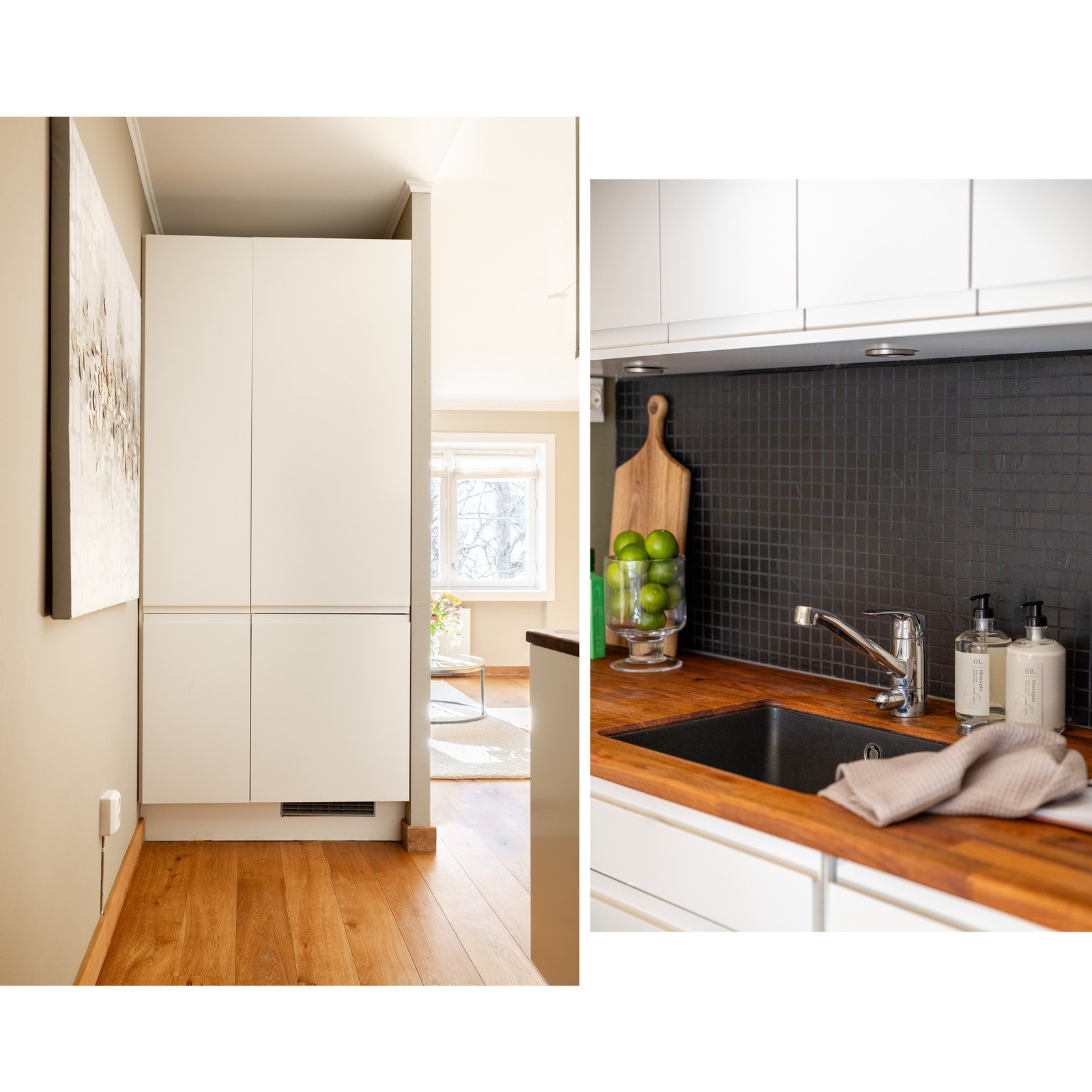 Innredningen har glatte fronter og benkeplater i tre. Galleribilde