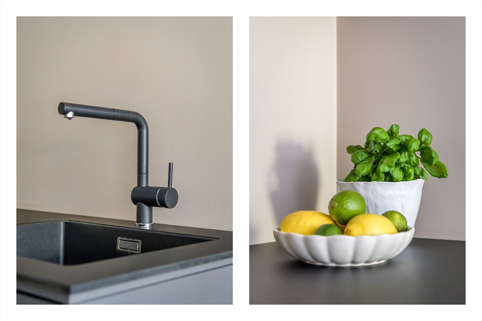 Kjøkkenet er utstyrt med stekeovn, platetopp, kullfilter ventilator, kjøl/fryseskap og oppvaskmaskin Galleribilde