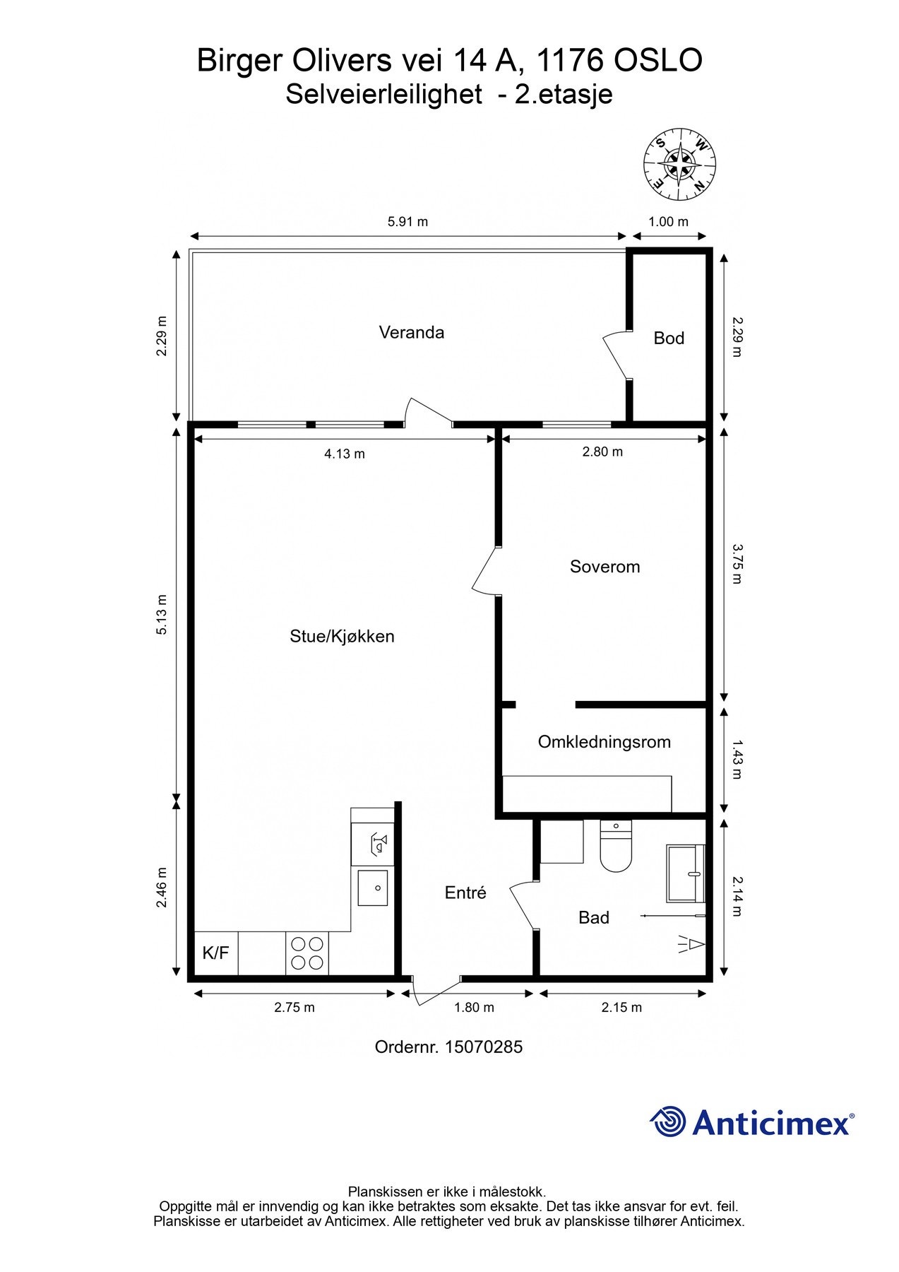 Leiligheten har en praktisk planløsning i 2. etasje. Galleribilde