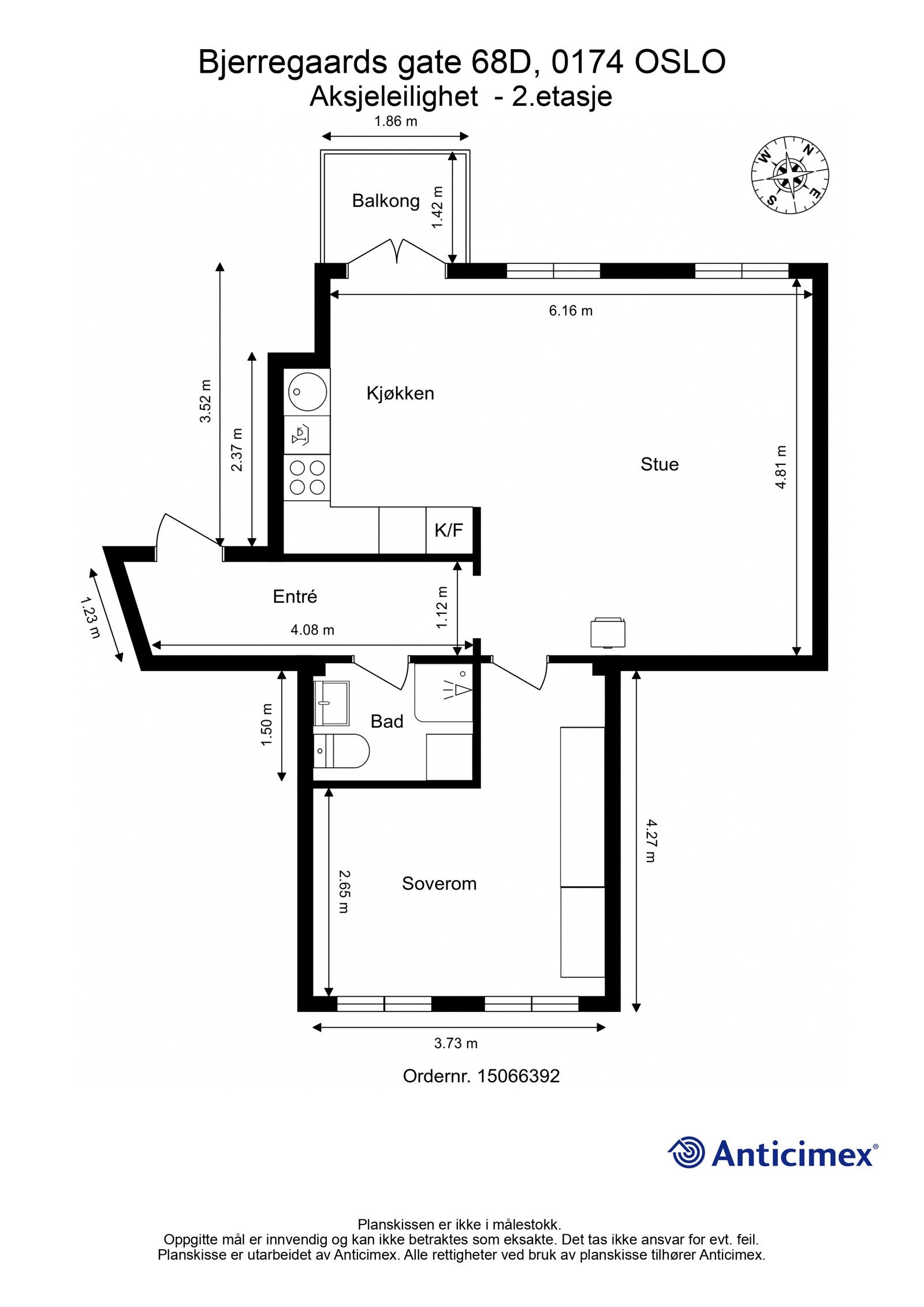 Plantegning Bjerregaards gate 68 D - 2. etasje. Galleribilde