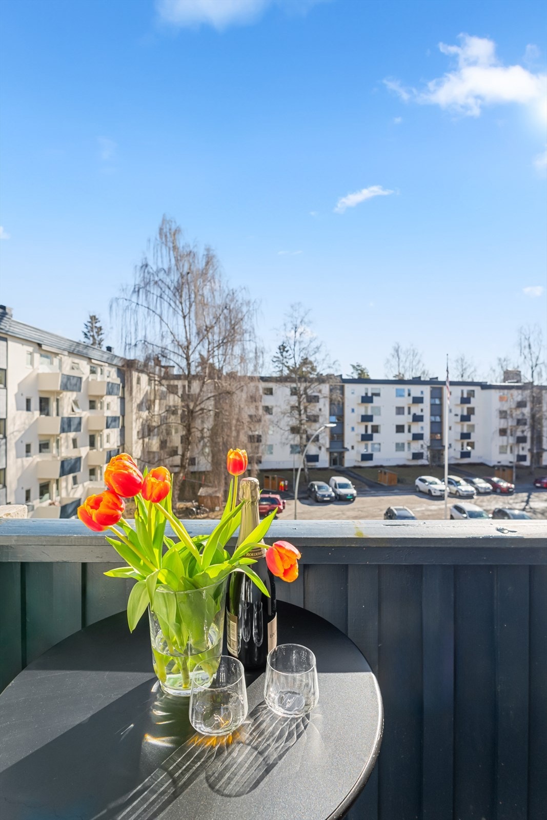 Balkongen er høytliggende med plass for utemøblement og beplantning. Galleribilde