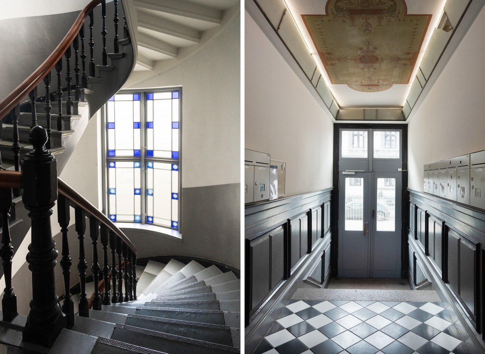 Trappeadkomst til leilighetsplan via flott inngangsparti Galleribilde