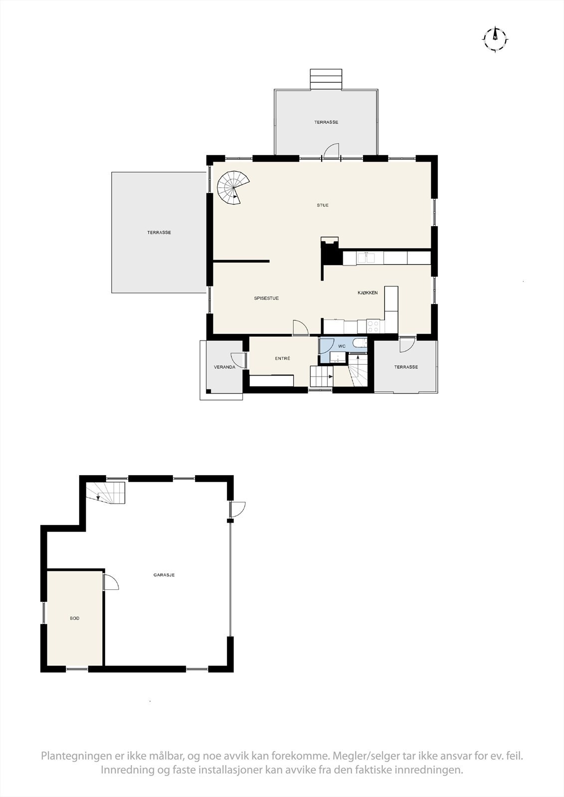 Plantegning for hovedetasjen og garasjen. Galleribilde