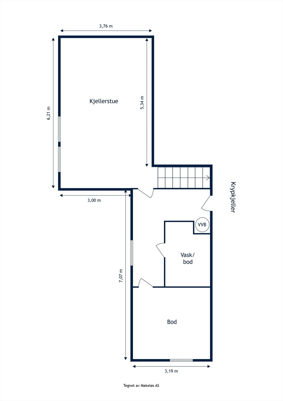 Kjeller, internt bruksareal 46 m²: Hobbyrom/kjellerstue (ikke godkjent til varig opphold) og tre boder Galleribilde