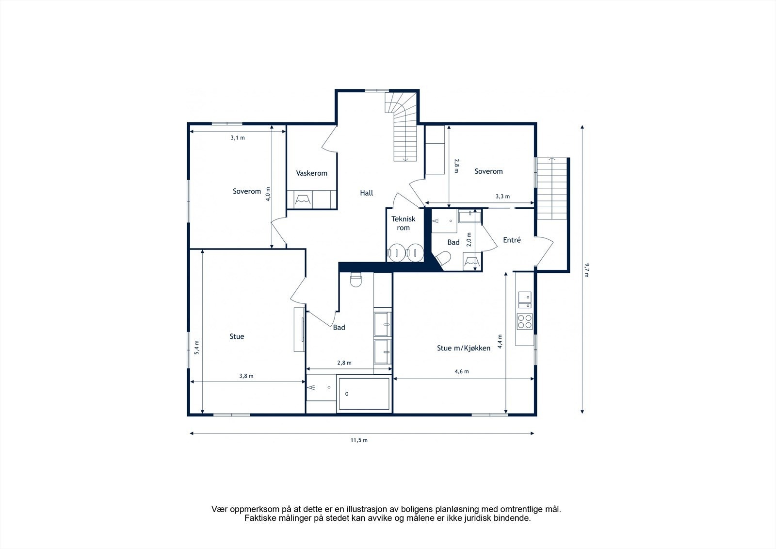 U. etg. (114 kvm BRA-I): Gang, hovedbad/wc/spabad, soverom, stue/medierom, vaskerom og teknisk rom. Hybel med entré, soverom, bad/wc og kjellerstue/kjøkken Galleribilde
