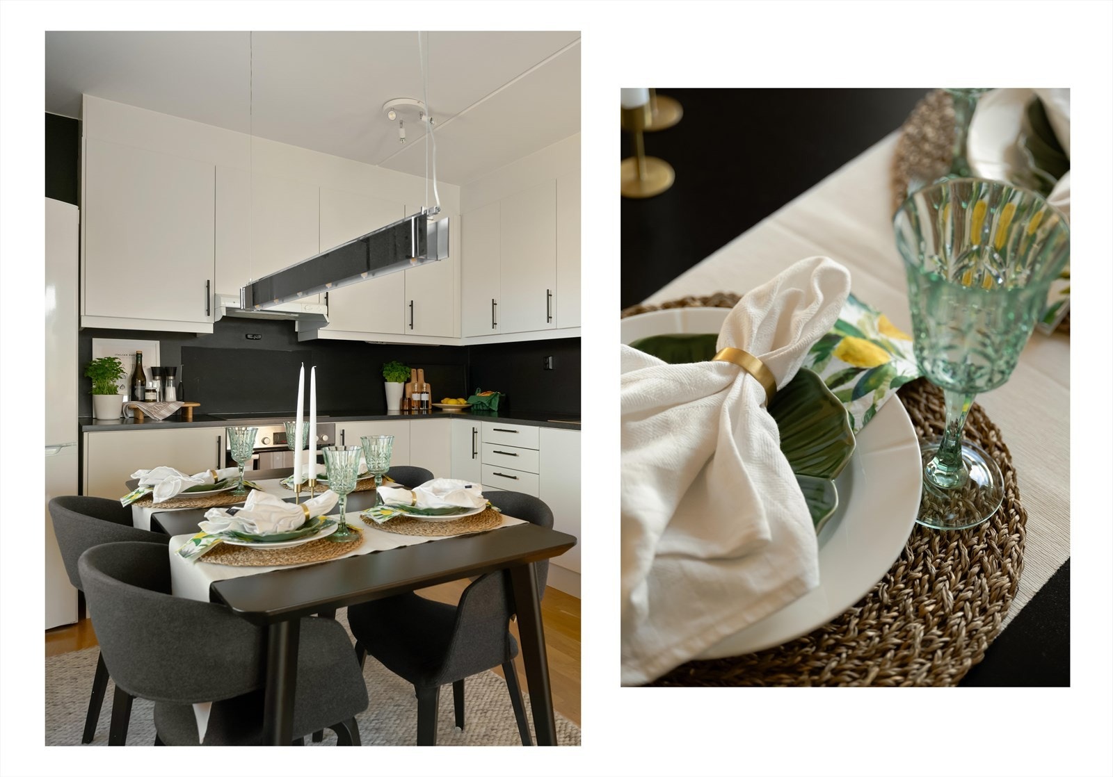 Mellom stue og kjøkken er det naturlig plass til et sosialt spisebord. Galleribilde