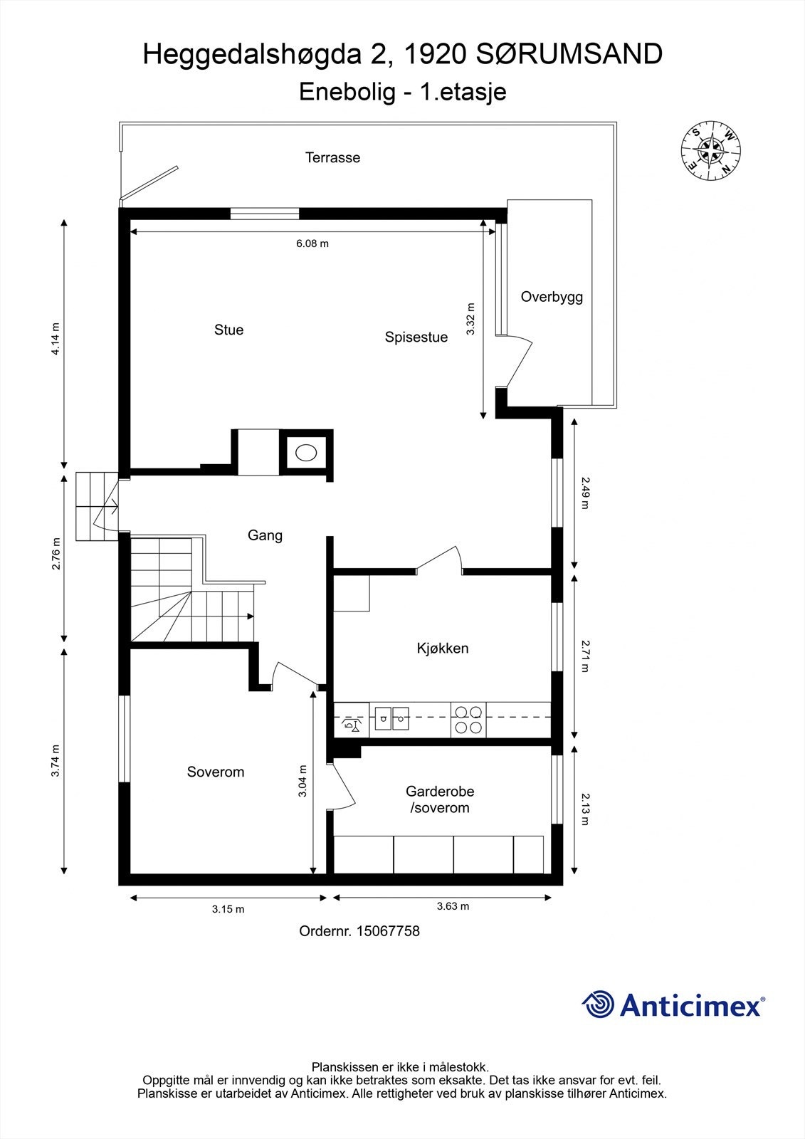 1
.etg. inneholder trappegang, soverom, garderobe/soverom, kjøkken og stue Galleribilde