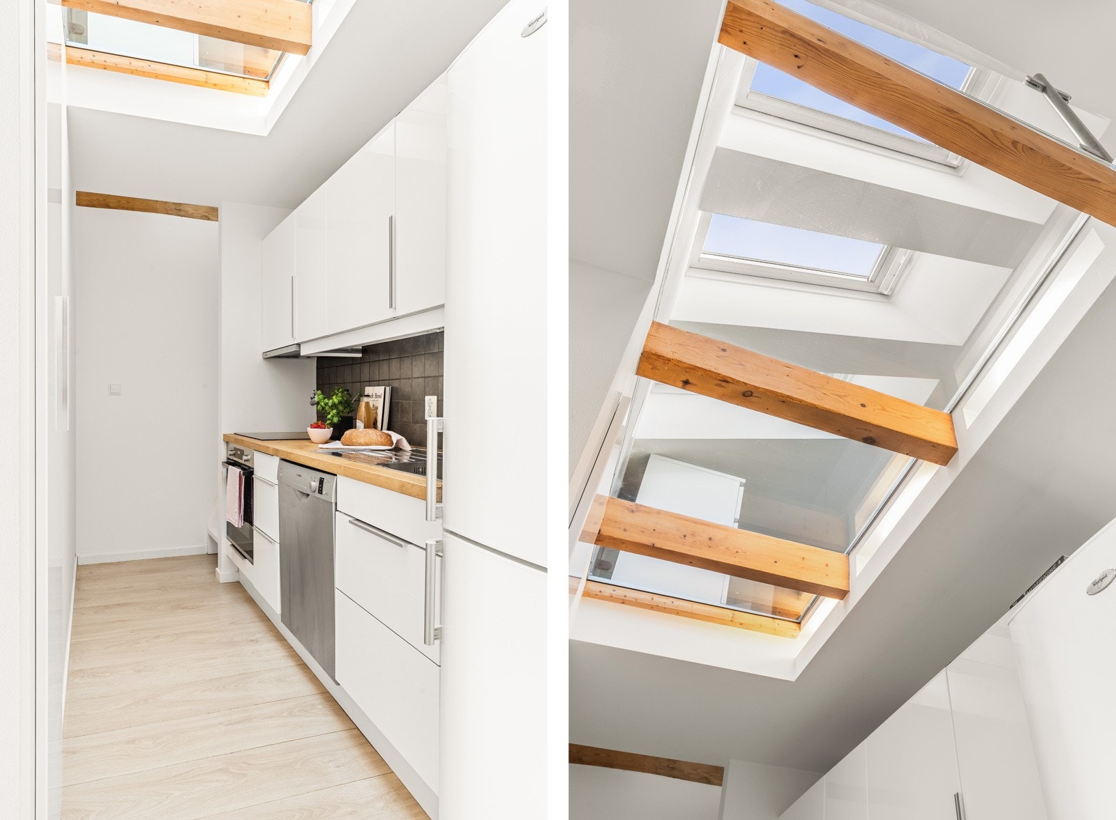 Innredningen er moderne med stilrene fronter og integrerte hvitevarer som stekeovn, platetopp og ventilator. Galleribilde