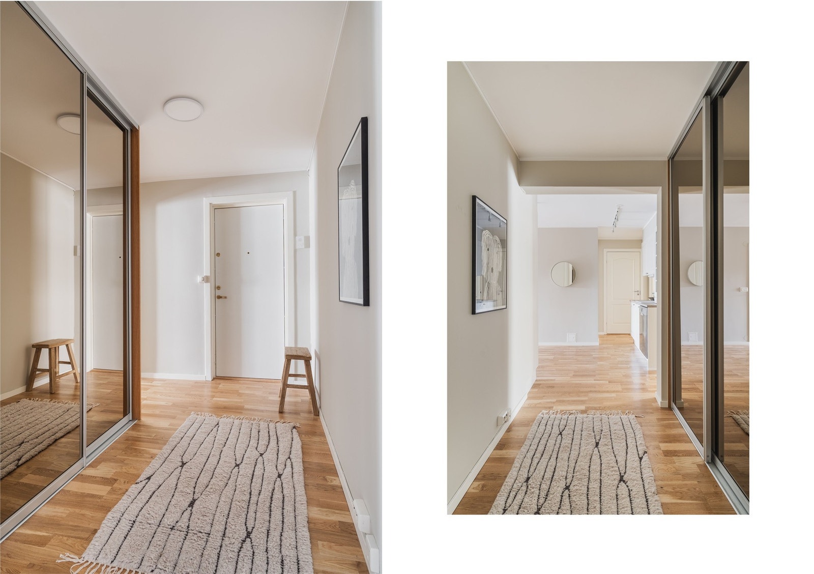 Praktisk entré med god lagringsplass i stor skyvedørsgarderobe. Galleribilde