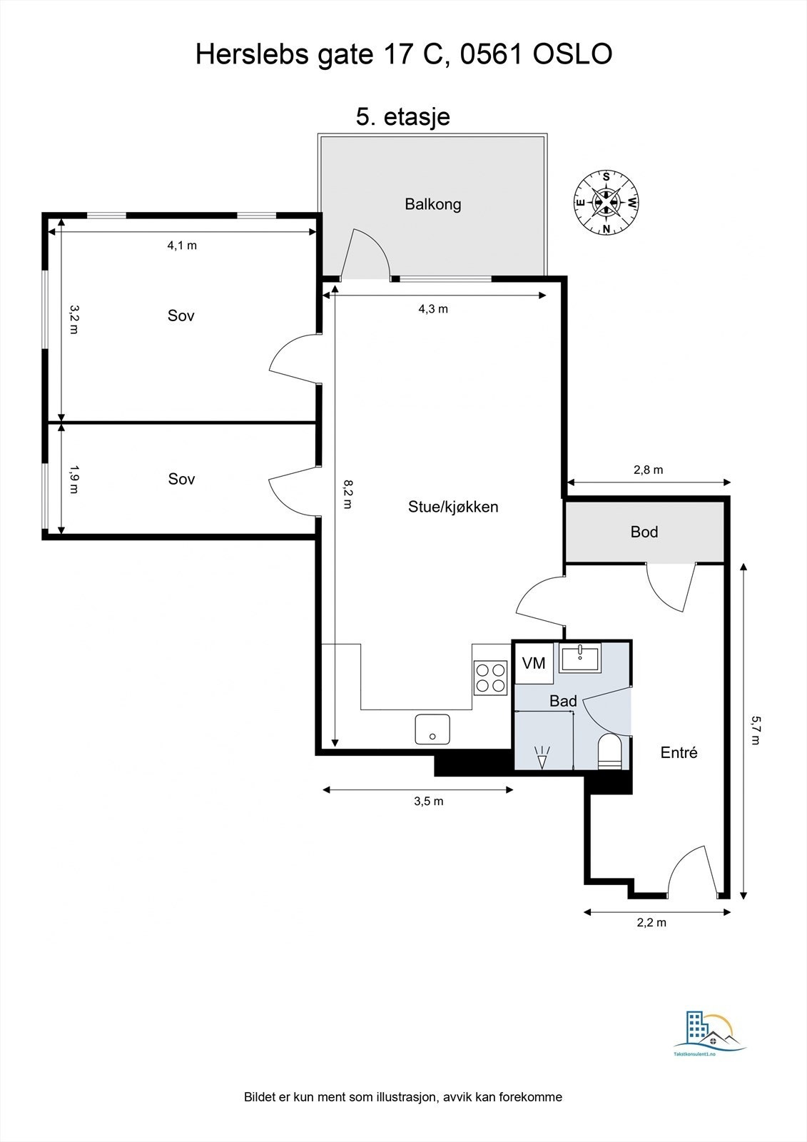 Boligen inneholder entré, stue, kjøkken, bad, to soverom og medfølgende boder for oppbevaring. Galleribilde