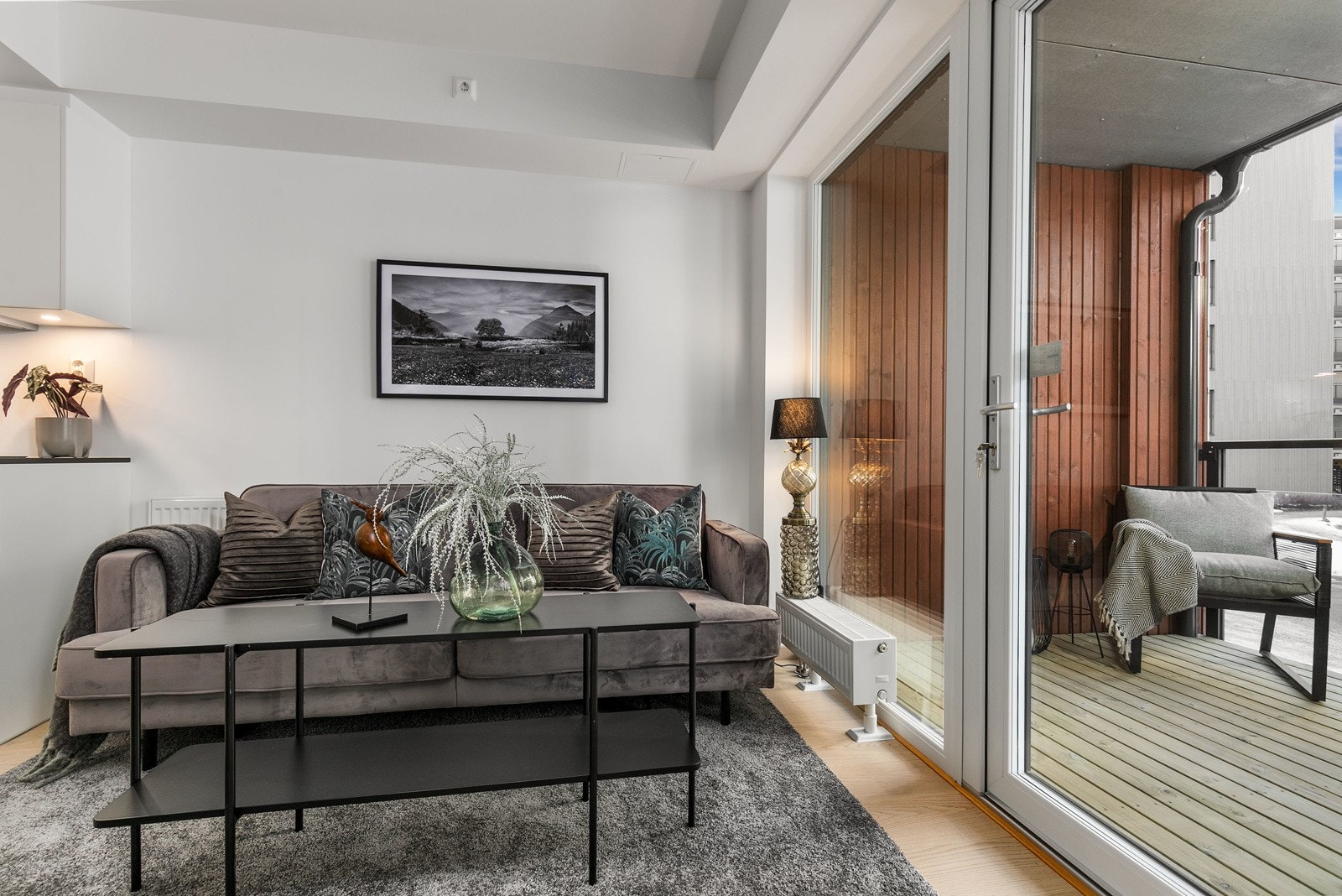 Utgang til flott balkong fra stuen Galleribilde