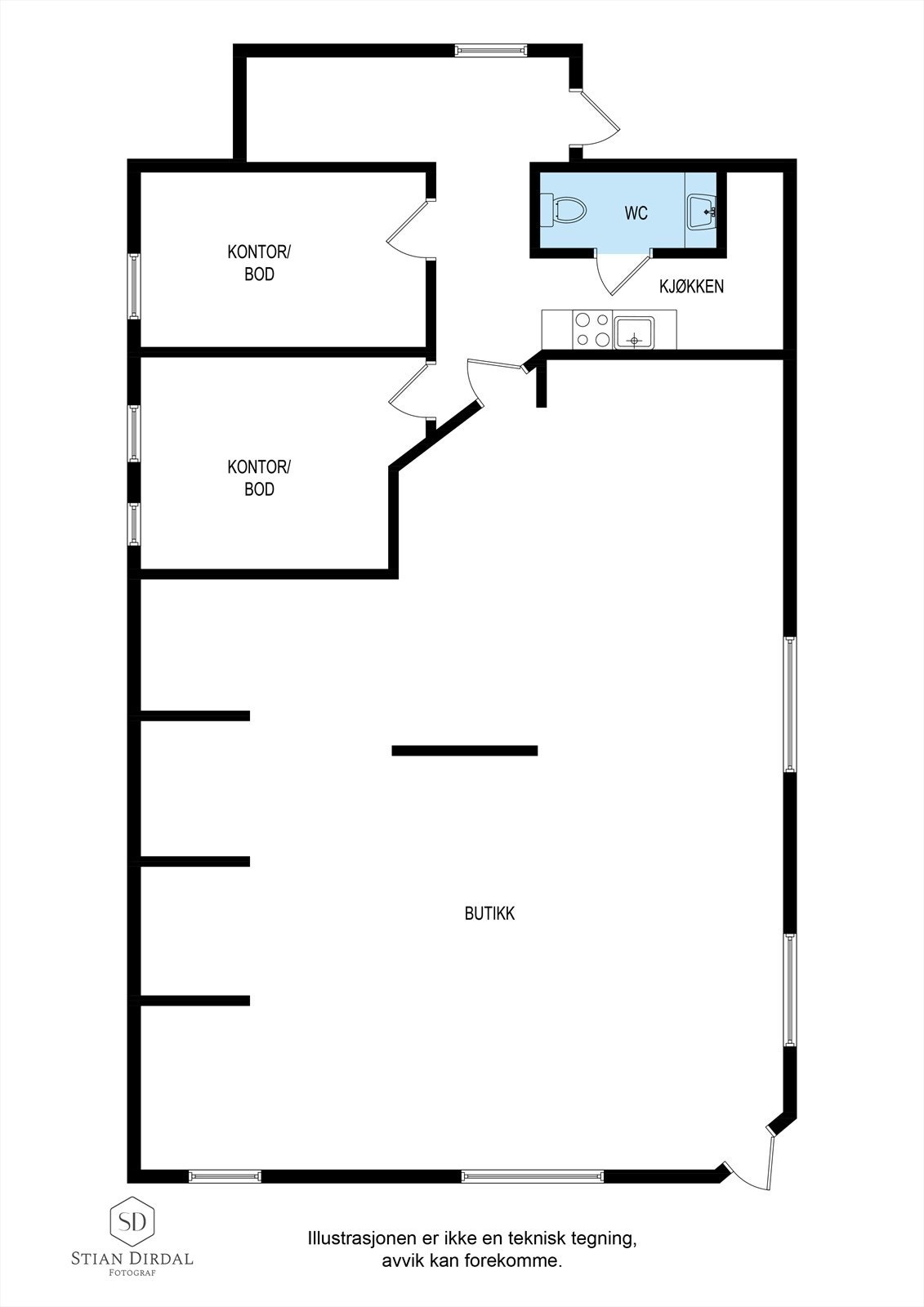 Rygjabøvegen 10 fototegning i 1etasje. Galleribilde