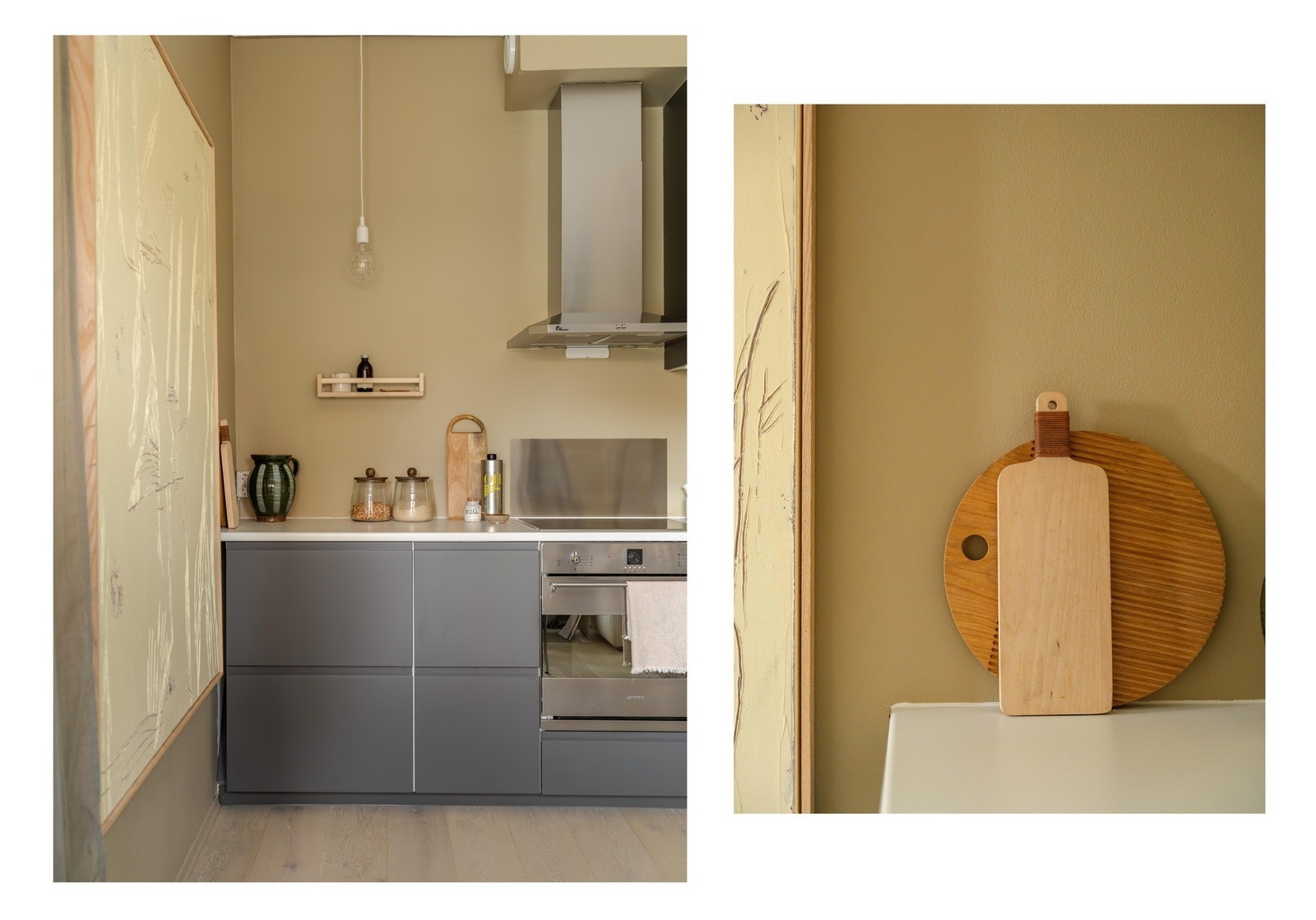 Kjøkkenet var nytt i 2020 og er innholdsrikt med gode oppbevaringsmuligheter i både skap og skuffer. Da kjøkkenet ble montert, ble det samtidig lagt flotte parkettgulv i leiligheten. Galleribilde