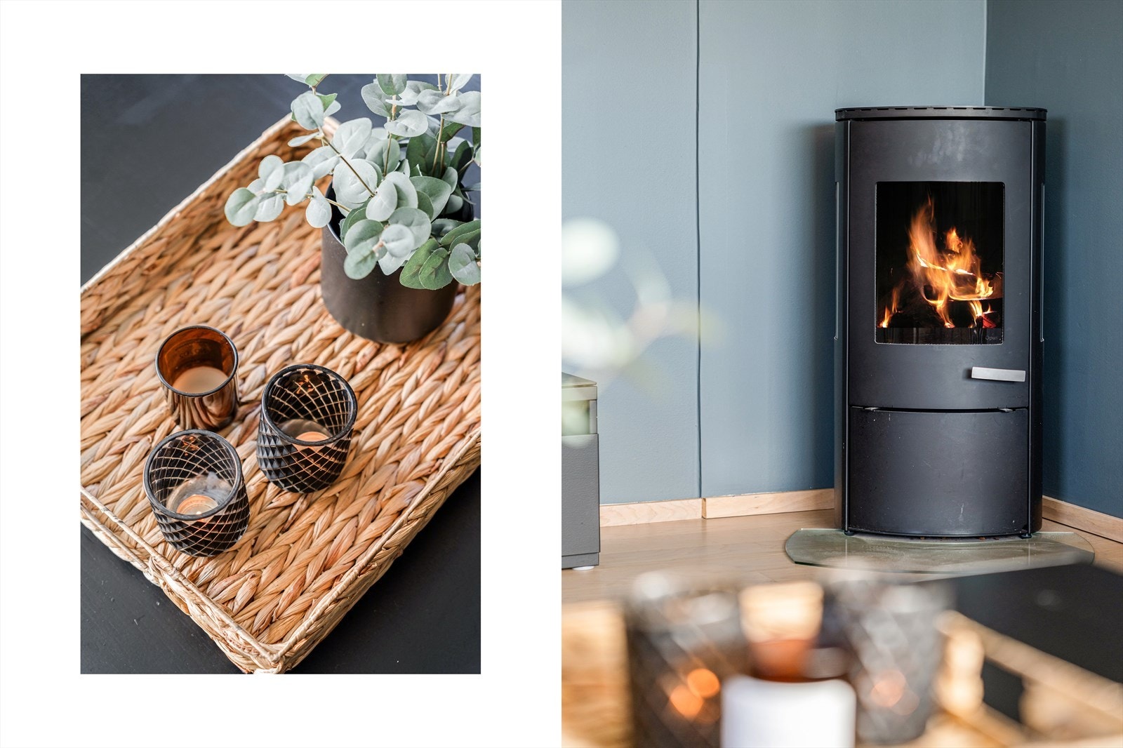 I stuen er det montert flott vedovn, men selger opplyser at det er anbefalt av feier å rehabilitere pipen innvending før bruk Galleribilde