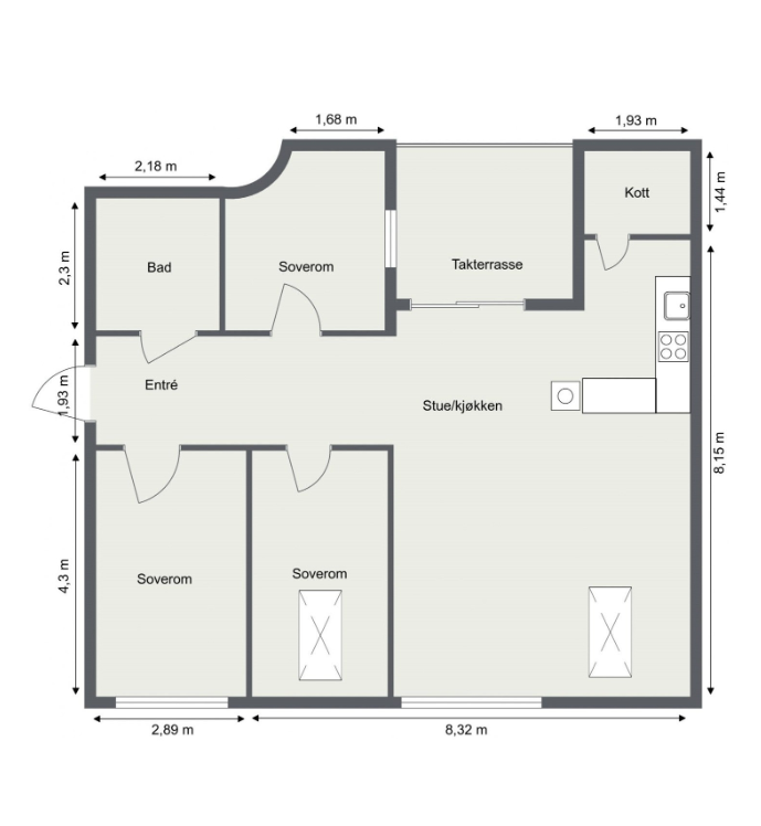 Alternativ plantegning dersom man ønsker 3 soverom Galleribilde