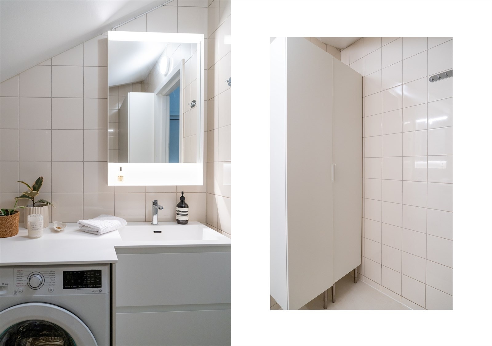 Påkostet baderomsmøbel og Tecnoril benkeplate med sømløs overgang til vask Galleribilde