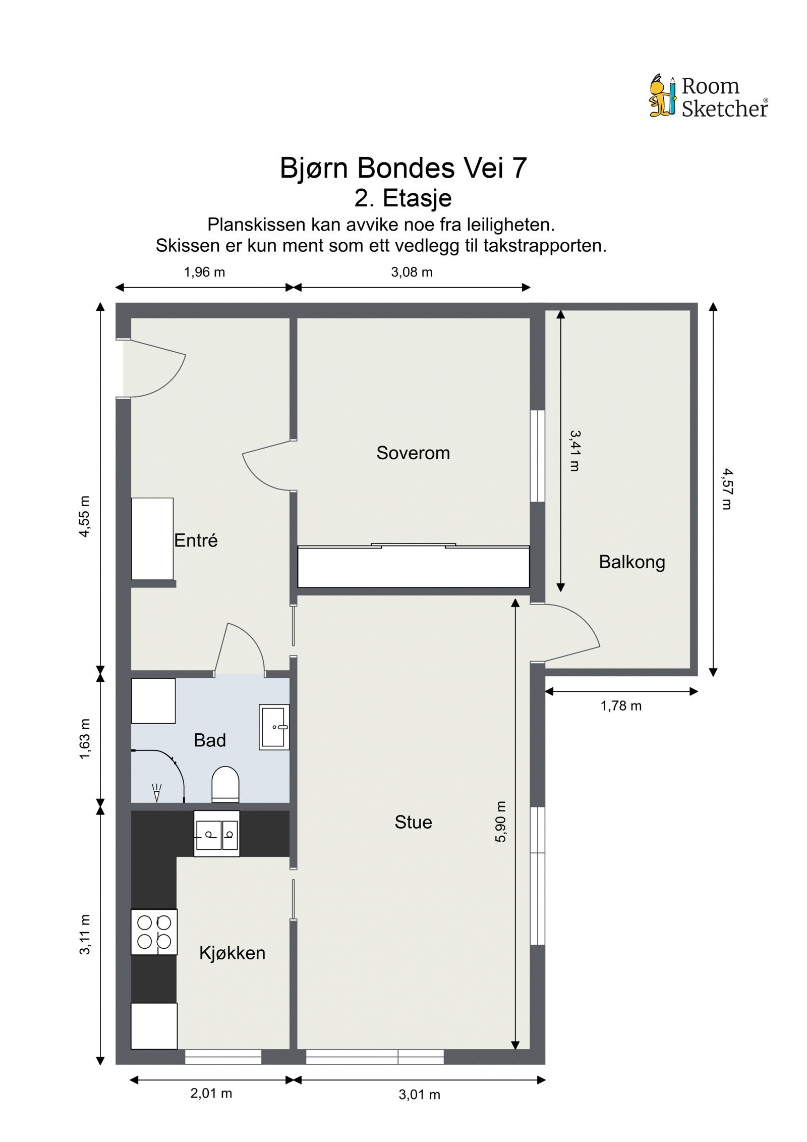 Leiligheten disponerer en loftbod på 5m² merket med nr. Loftsboden har et totalt gulvareal på ca 9m² iht Galleribilde