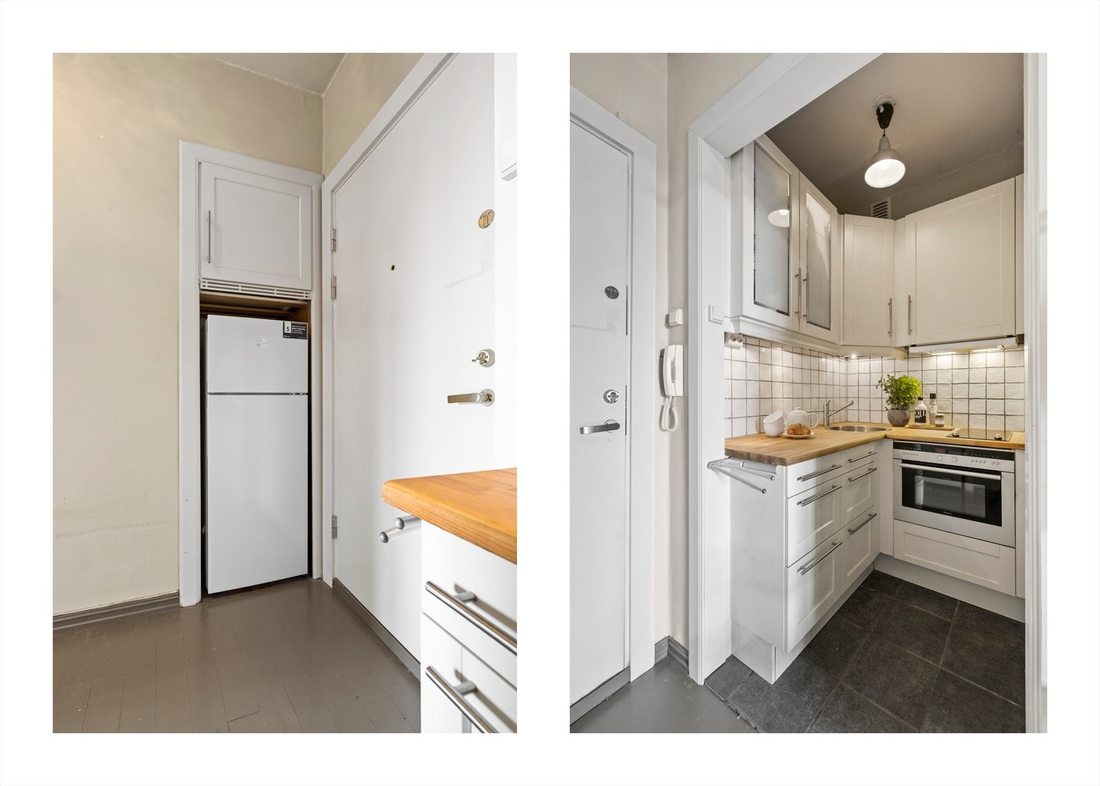 Kjøkkenet fremstår med behov for oppussing, og gir en fin mulighet for den nye eieren til å sette sitt eget preg på rommet Galleribilde