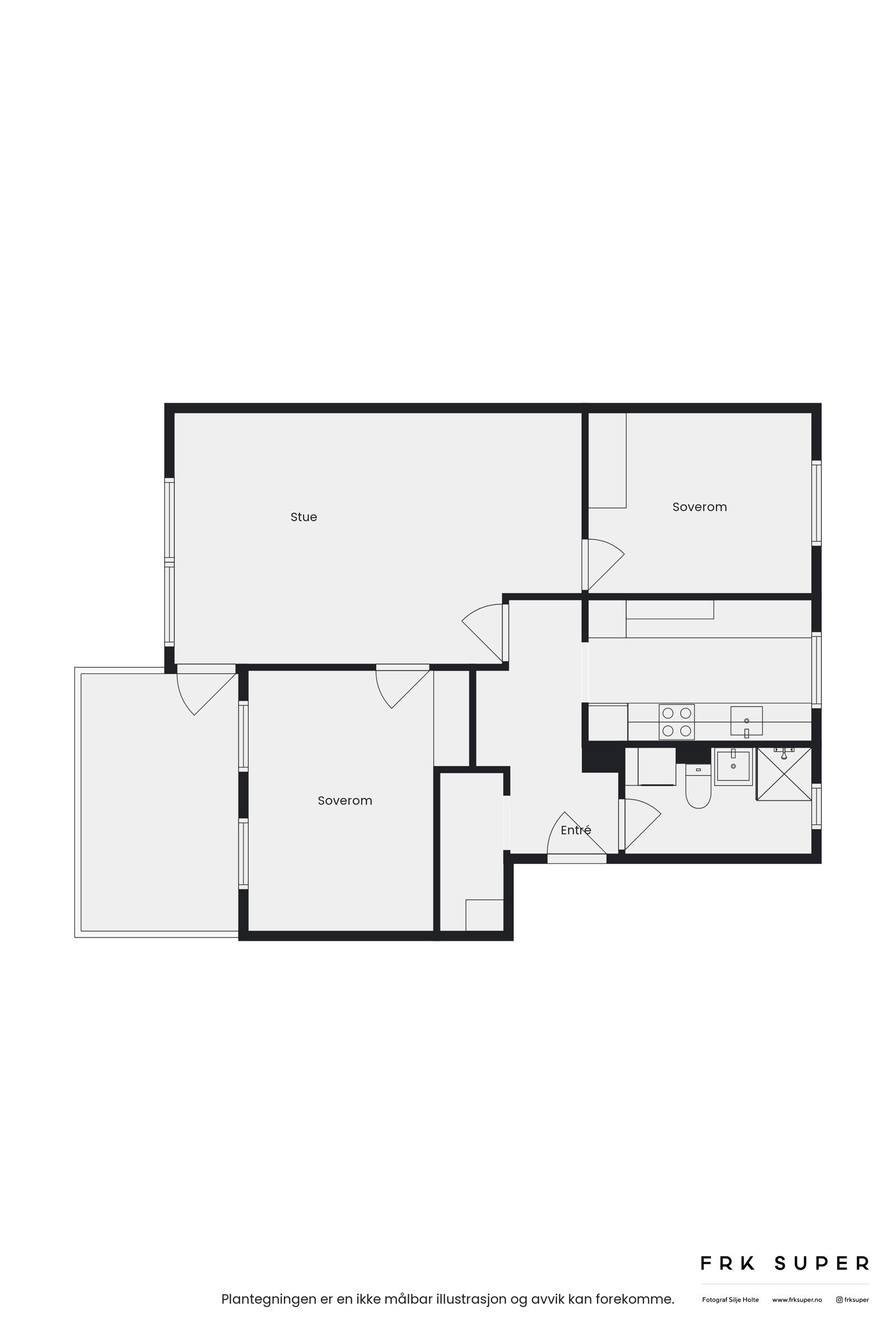 Plantegning. Der hovedsoverommet er i dag har det tidligere vært to soverom. Galleribilde