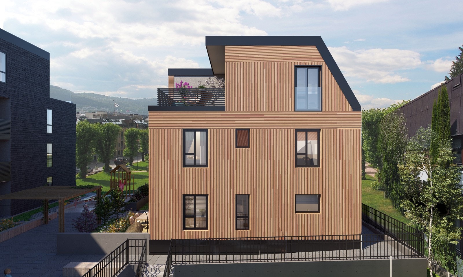 Fra boligen kan man gå til alt man trenger i hverdagen. Galleribilde