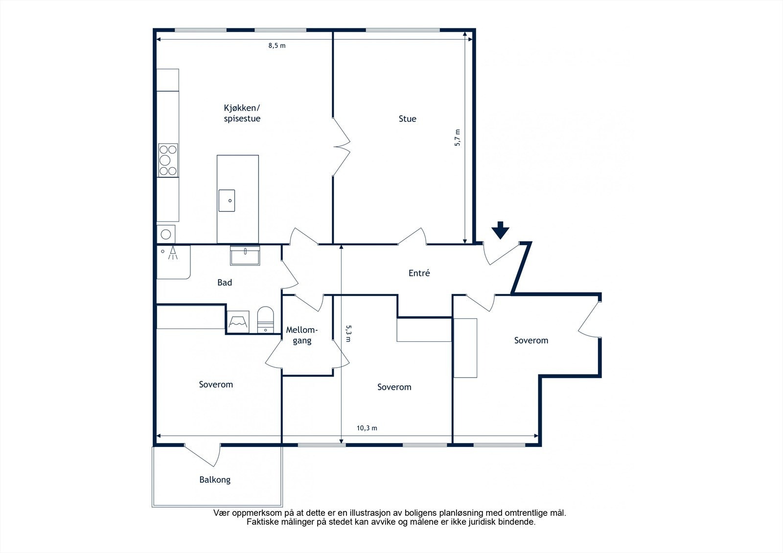 Planskisse 3. etasje. Innholdsrik og gjennomgående løsning med lys fra begge sider Galleribilde