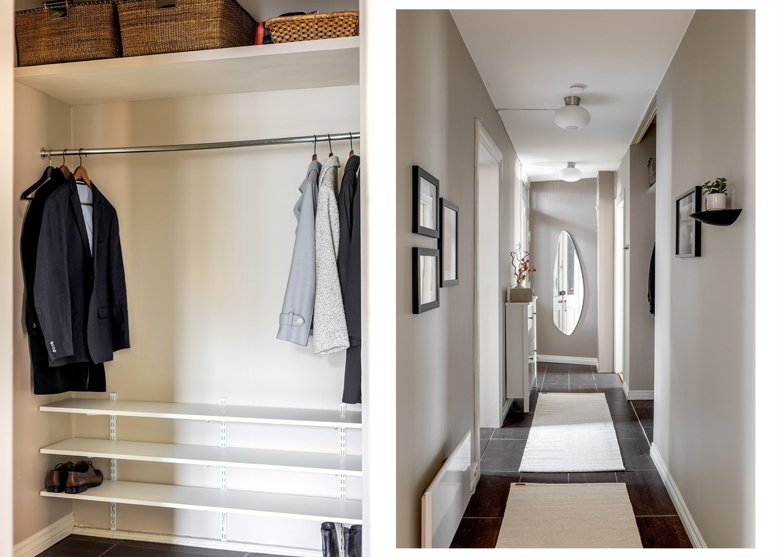 Gang og entré. Innredning med plass til yttertøy og sko. Galleribilde