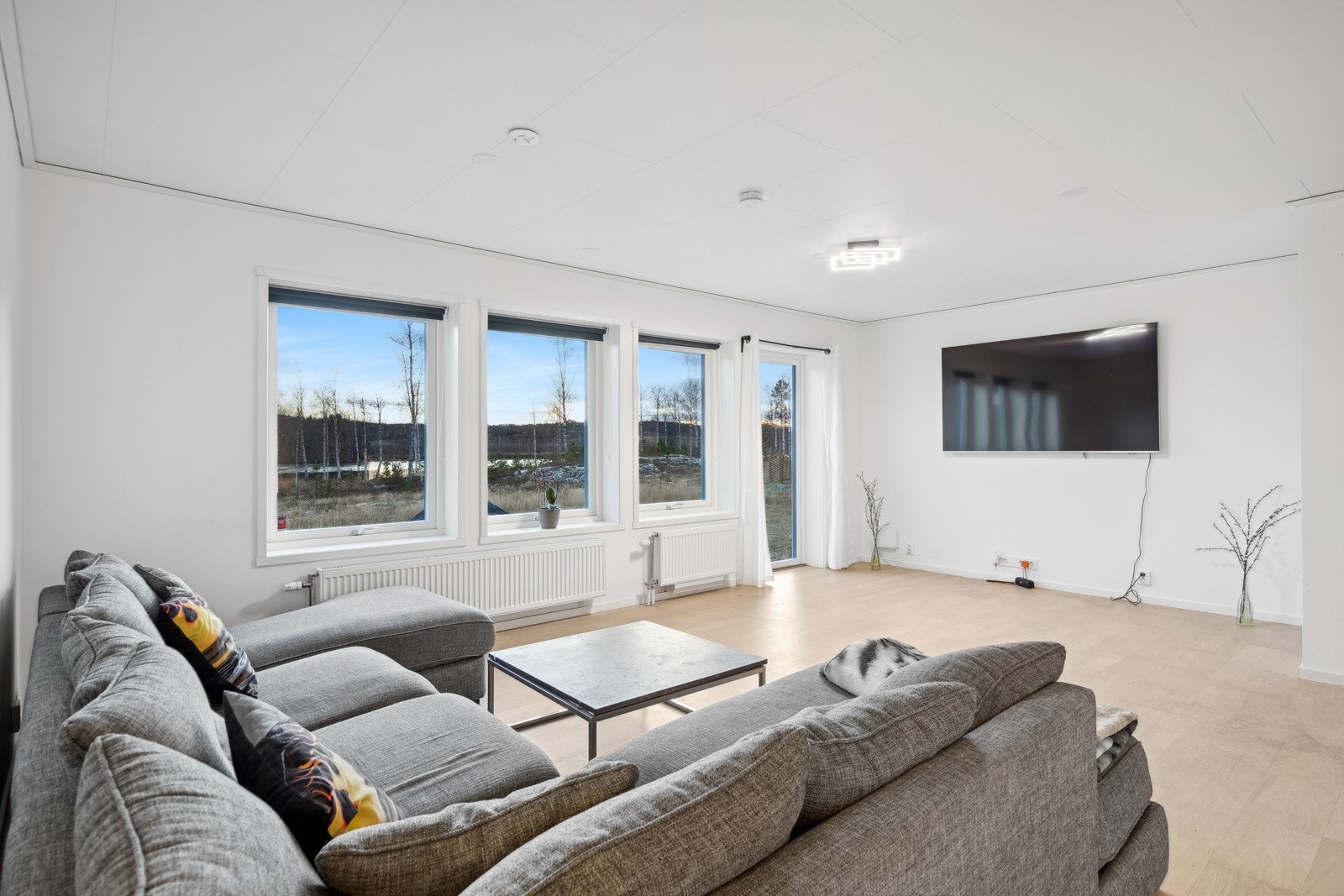 Stuen er svært romslig med god plass til sofagruppe og mer. Galleribilde