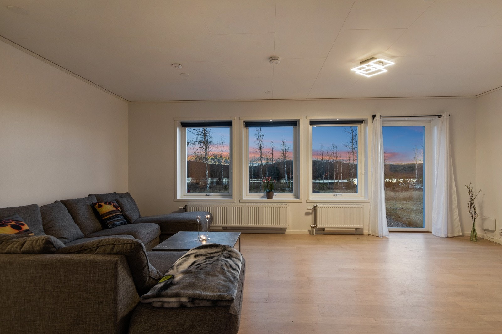 De store vindusflatene slipper inn rikelig med naturlig lys og gir herlig utsikt mot Glomma. Galleribilde