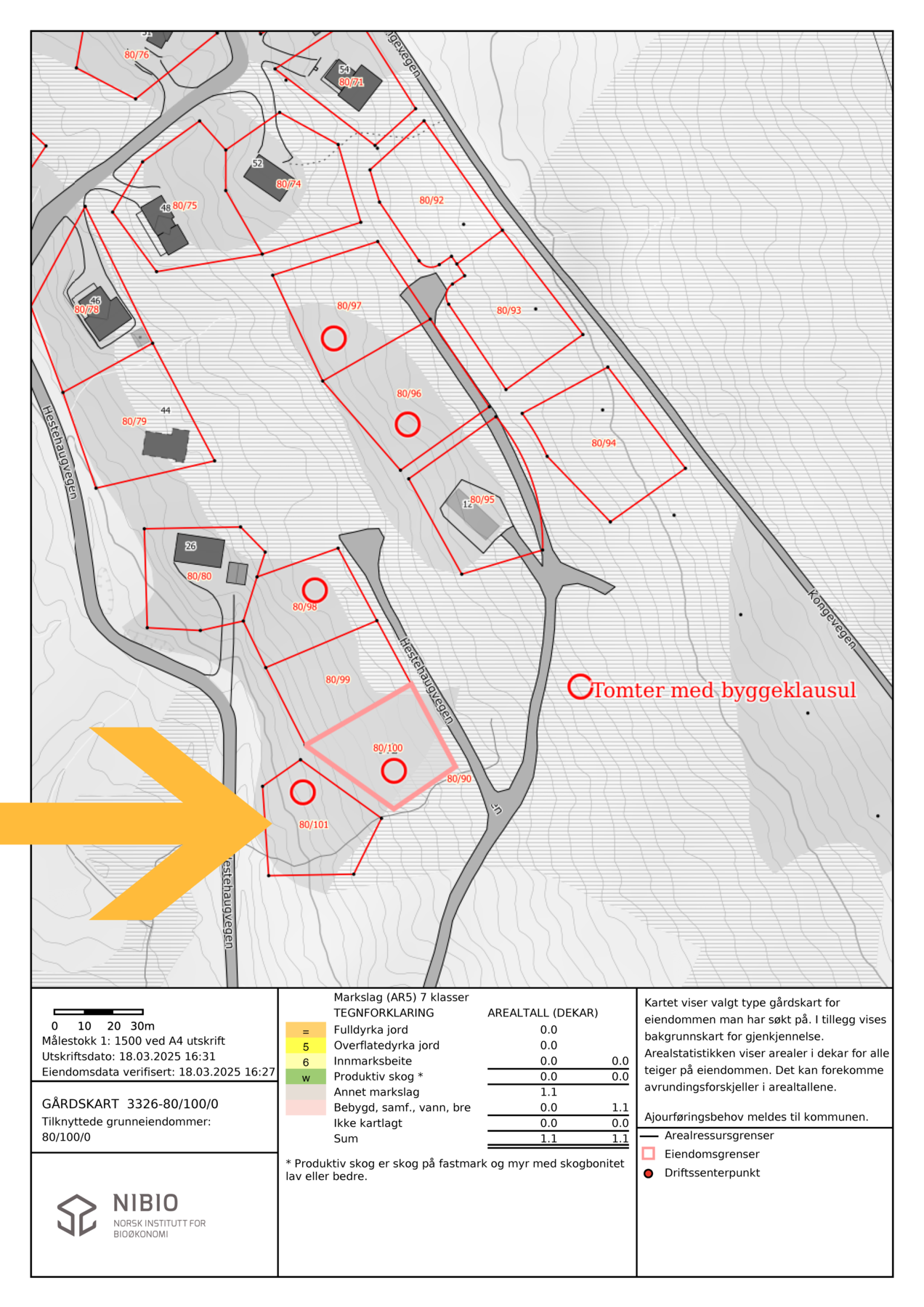 Tomtekart med aktuell tomt markert Galleribilde
