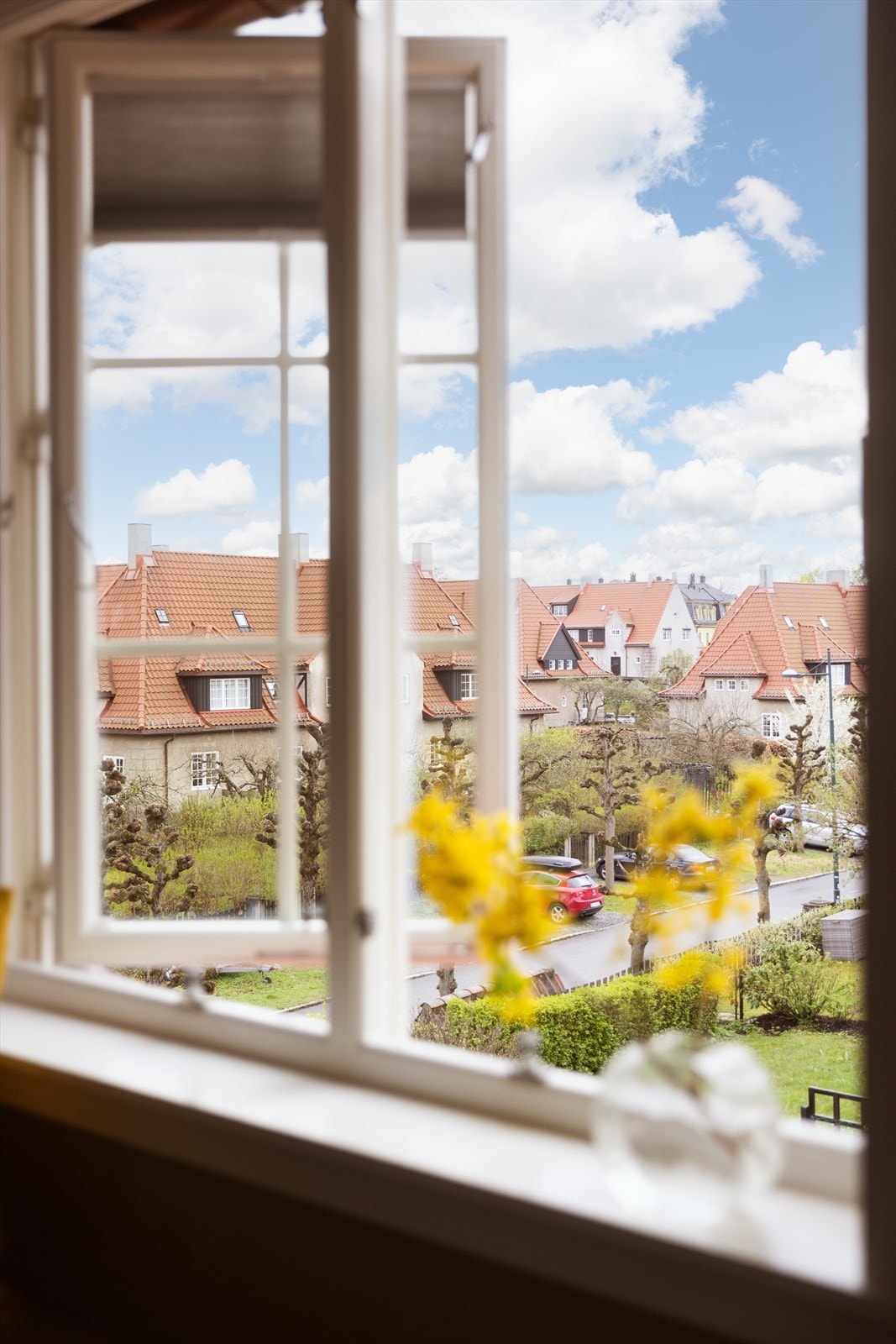 Fra stuen er det fantastisk utsikt til nabolaget og dens vakre bebyggelse og frodige hager. Galleribilde
