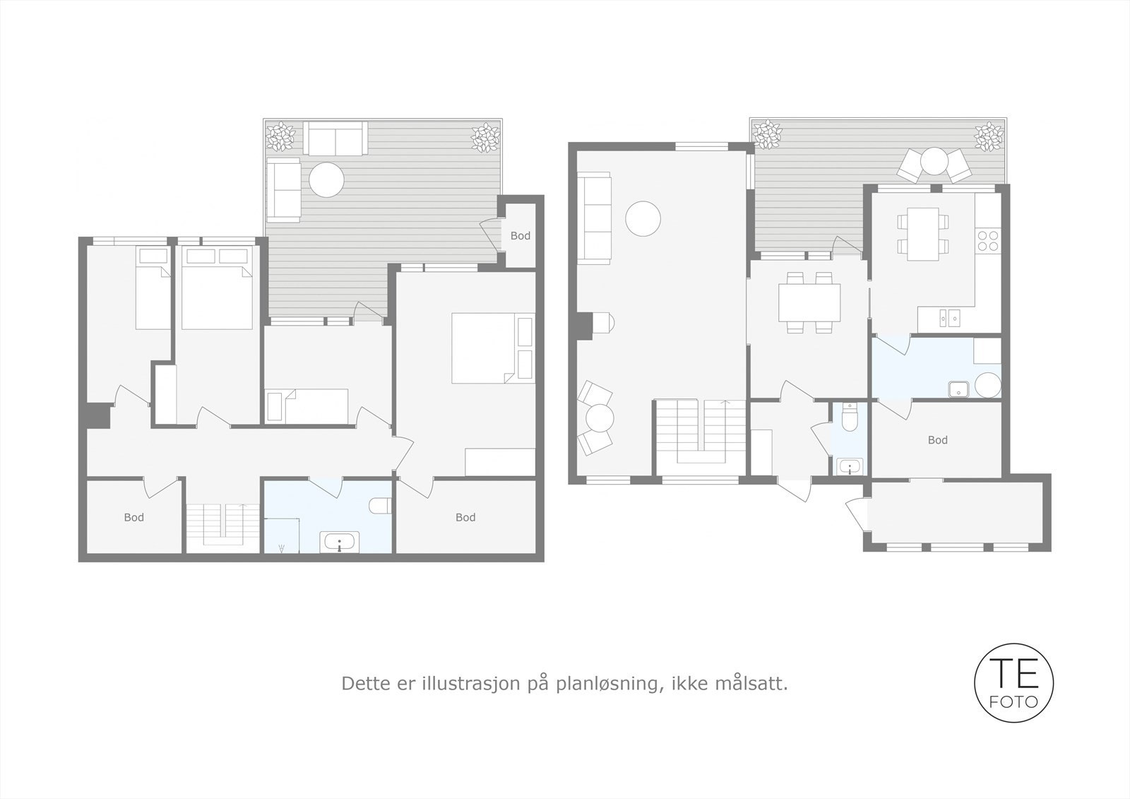 Plantegning begge etasjer. Galleribilde