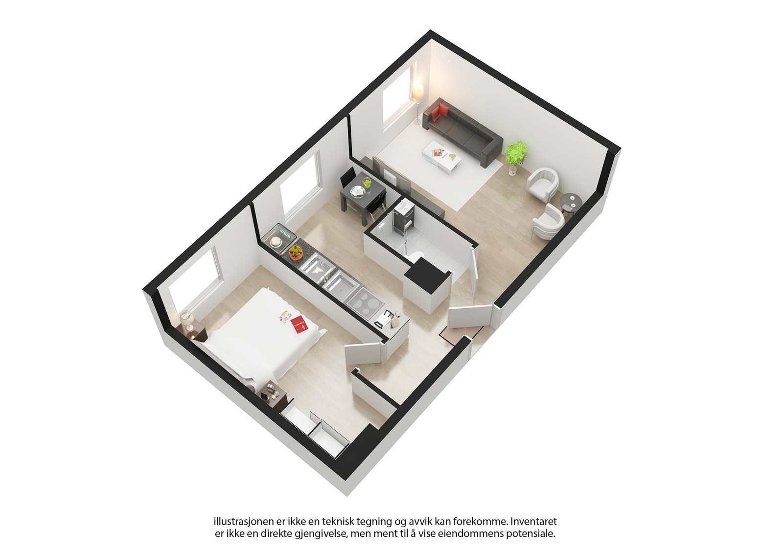 3D plantegning - avvik kan forekomme. Galleribilde